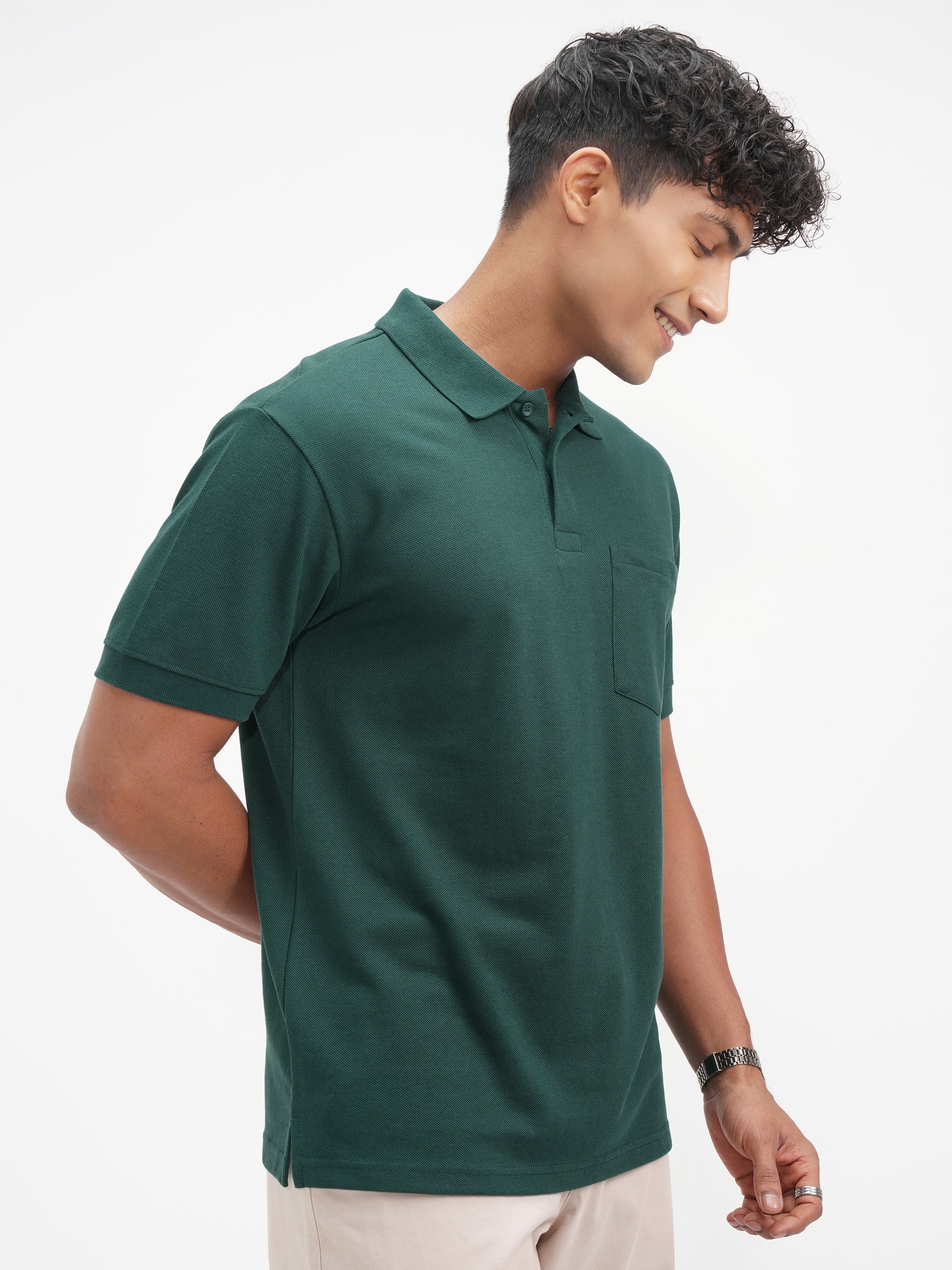 Highlander Men Teal Solid Polo Collar T-Shirt - Teal - Image 6