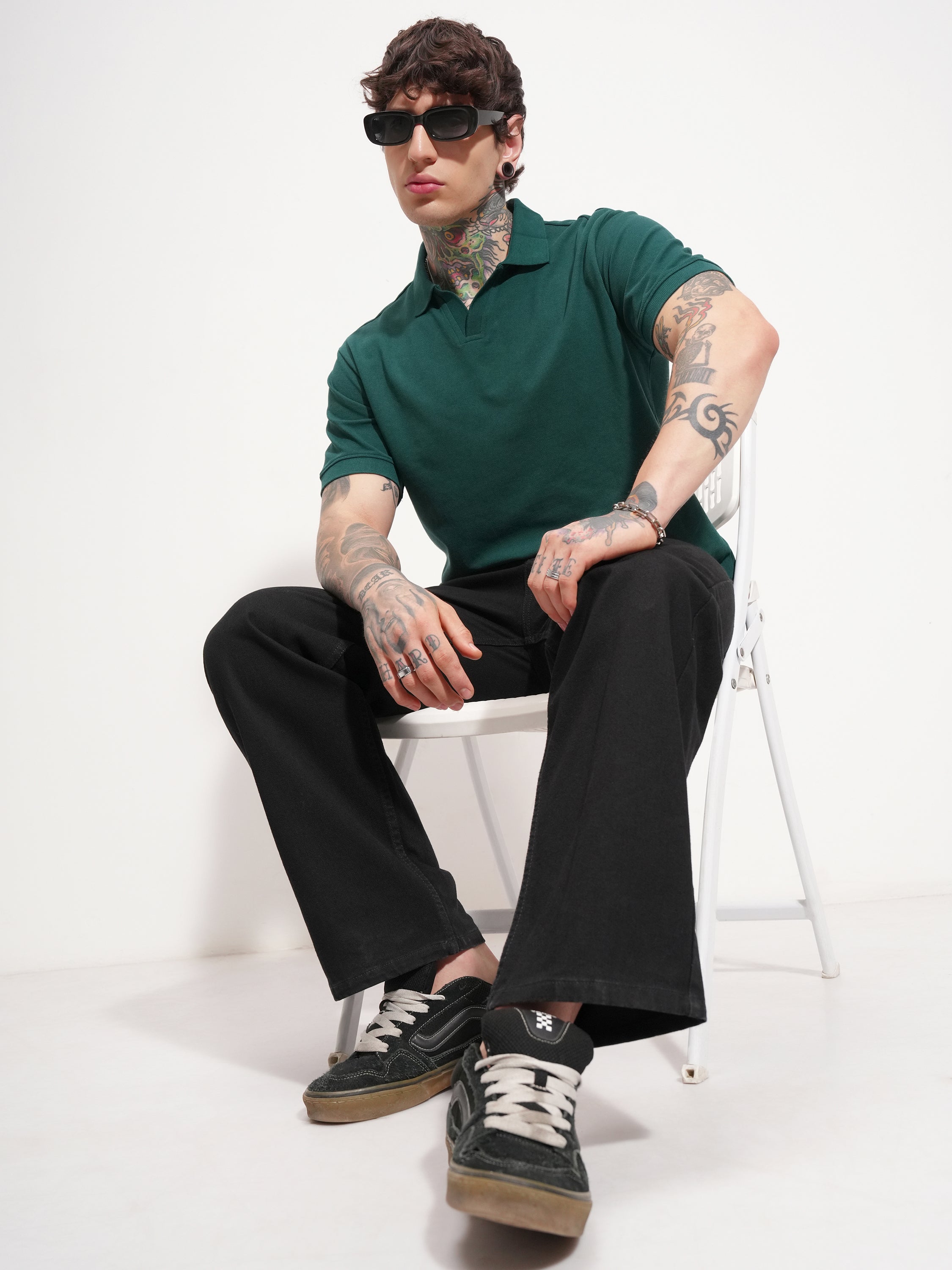 Highlander Men Teal Solid Polo Collar T-Shirt - Teal - Image 2