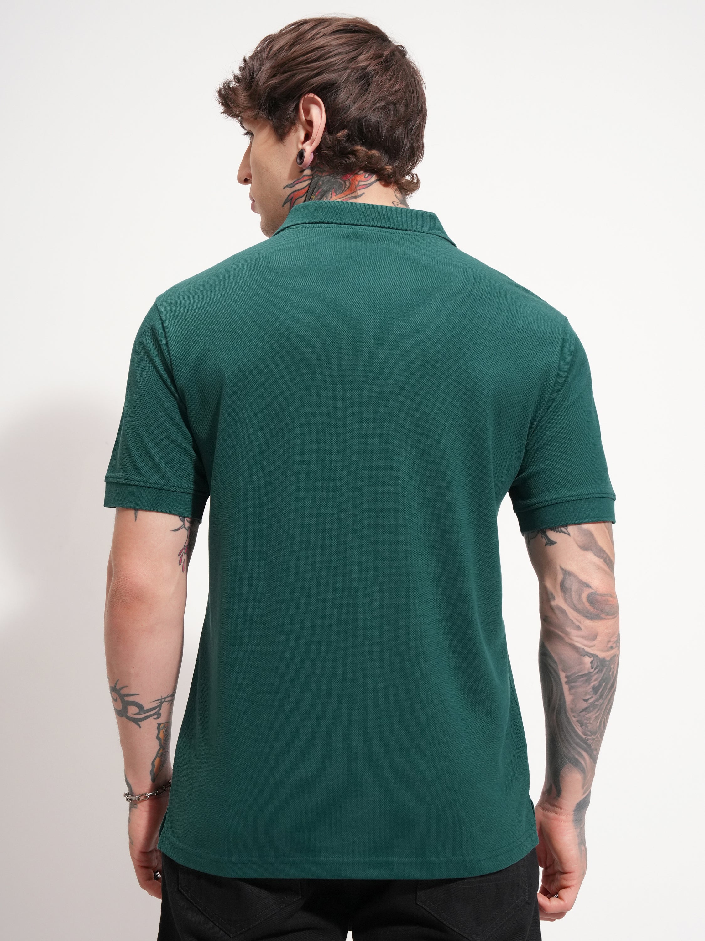 Highlander Men Teal Solid Polo Collar T-Shirt - Teal - Image 3