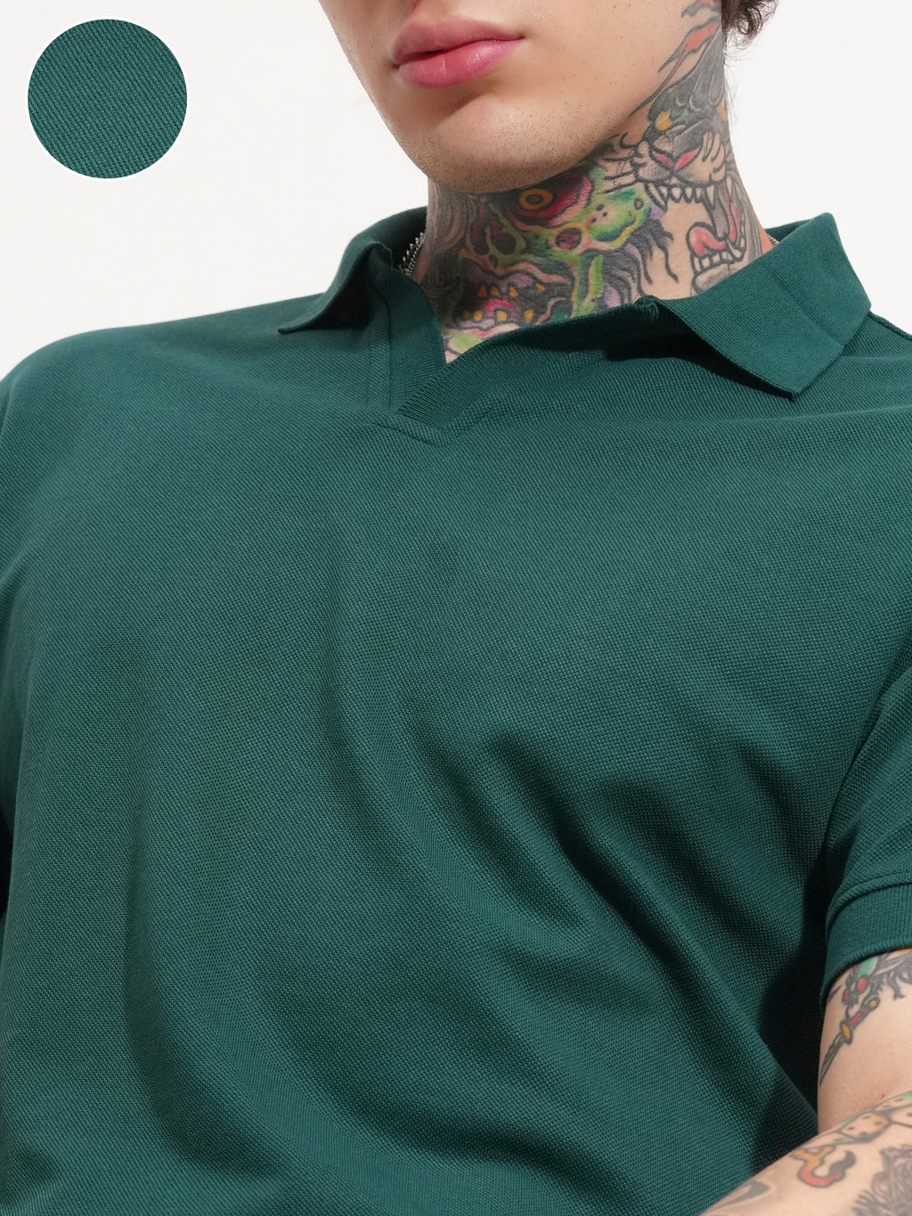 Highlander Men Teal Solid Polo Collar T-Shirt - Teal - Image 5