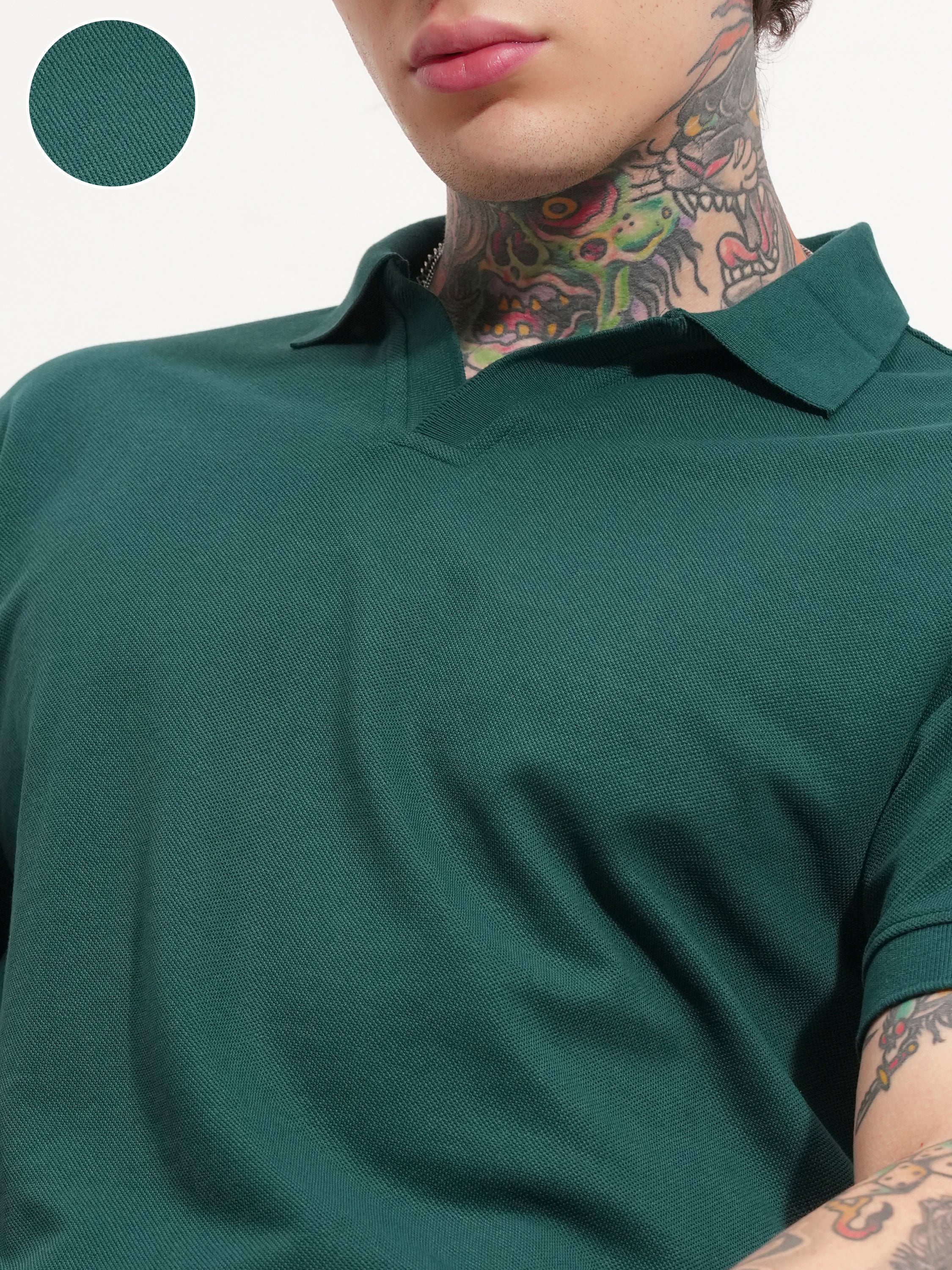 Highlander Men Teal Solid Polo Collar T-Shirt - Teal - Image 5