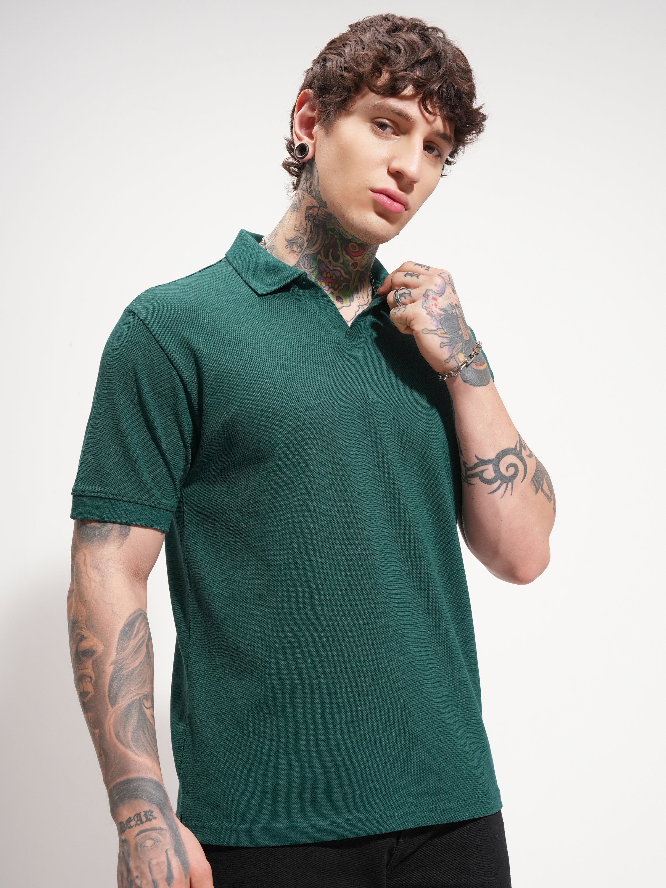 Highlander Men Teal Solid Polo Collar T-Shirt - Teal - Image 6