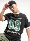 Highlander Men Black Printed Round Neck Oversized Fit T-Shirt - Black - Image 1