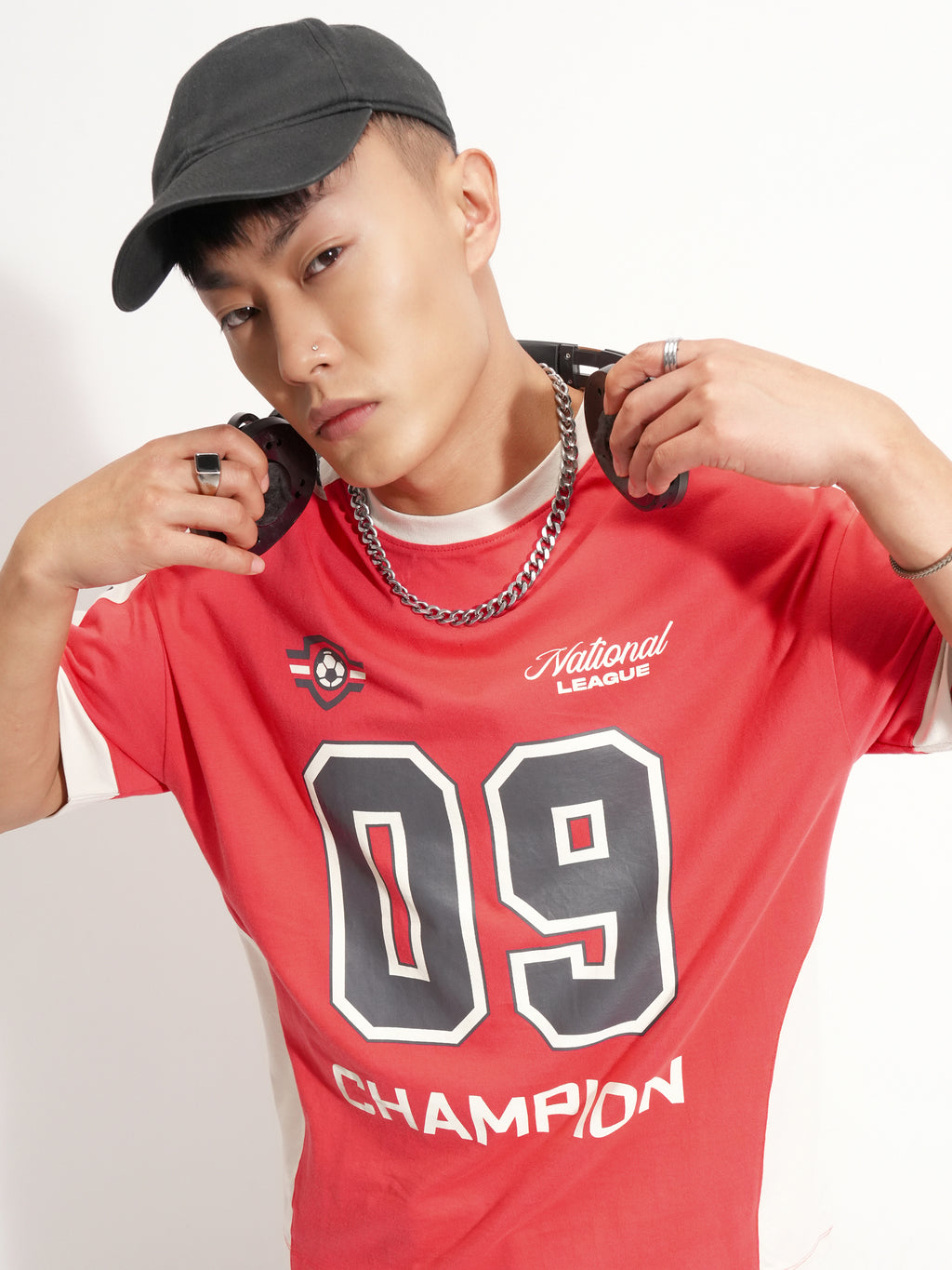 Highlander Men Red Printed Round Neck Oversized Fit T-Shirt - Red - Image 1