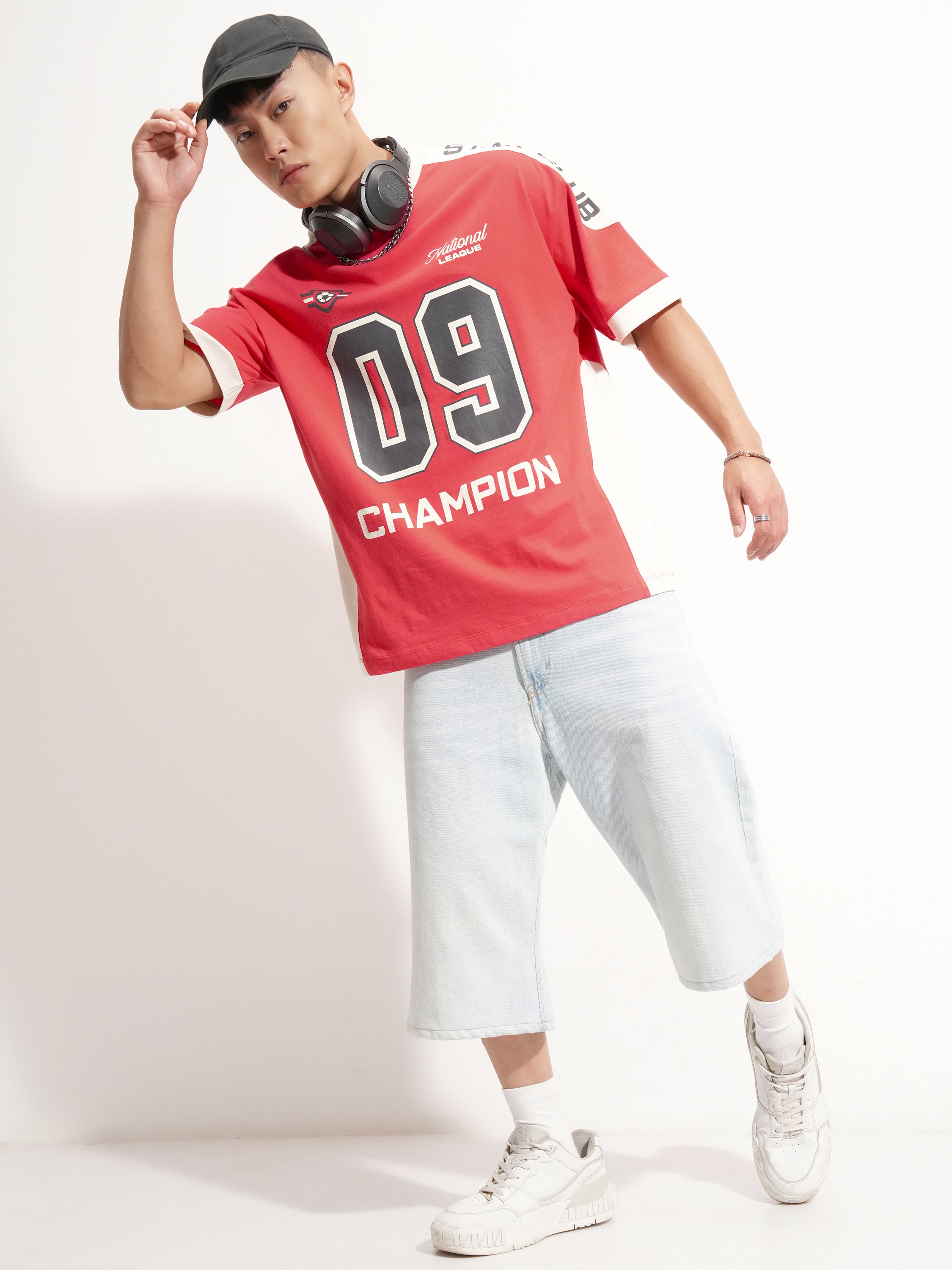 Highlander Men Red Printed Round Neck Oversized Fit T-Shirt - Red - Image 2