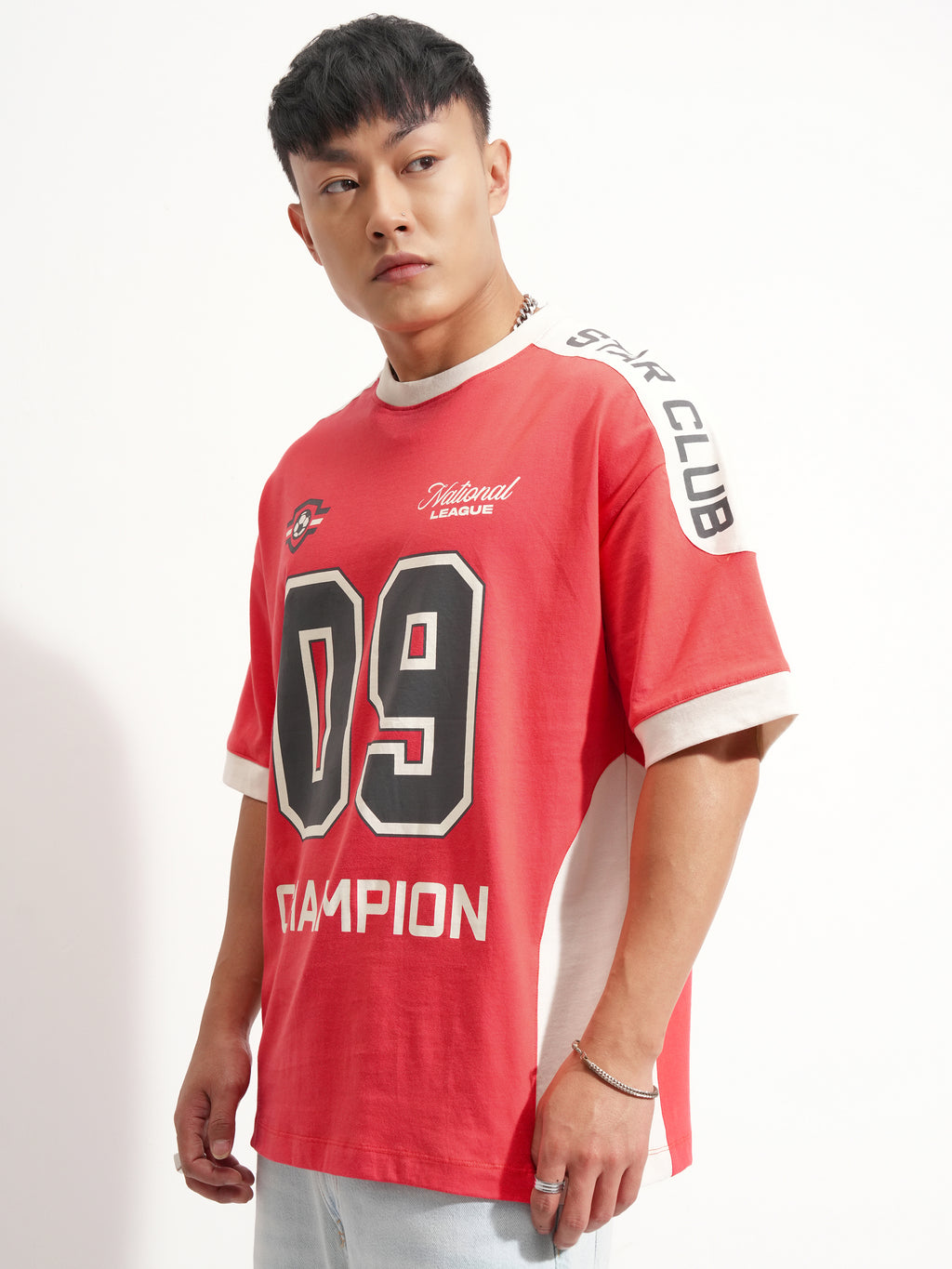 Highlander Men Red Printed Round Neck Oversized Fit T-Shirt - Red - Image 4