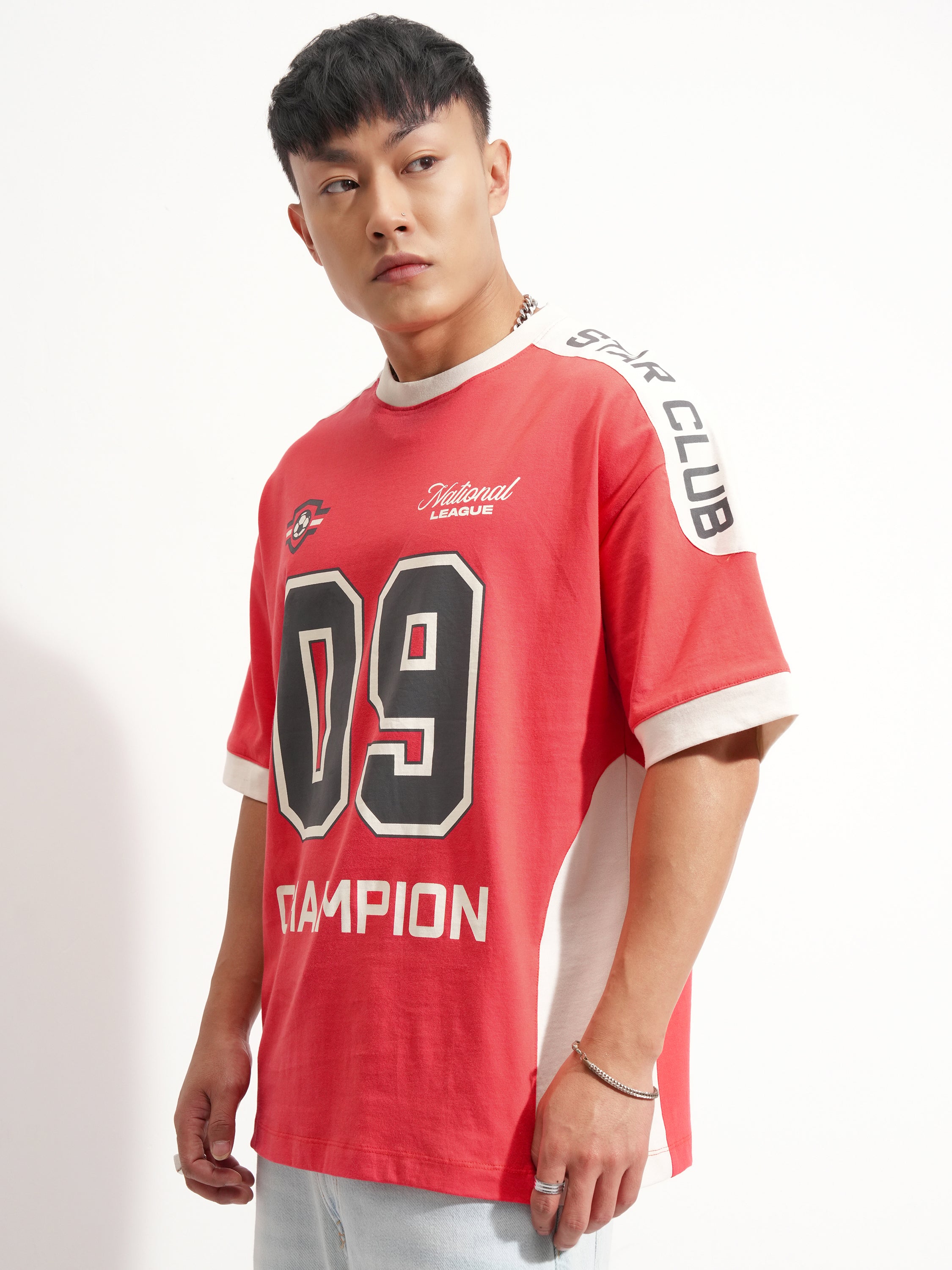 Highlander Men Red Printed Round Neck Oversized Fit T-Shirt - Red - Image 4