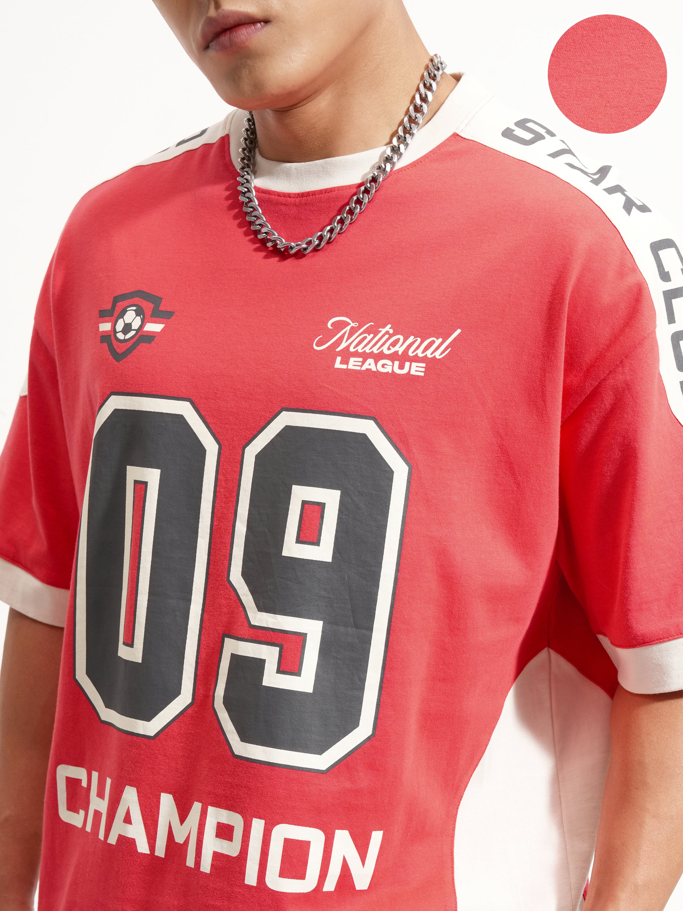 Highlander Men Red Printed Round Neck Oversized Fit T-Shirt - Red - Image 5