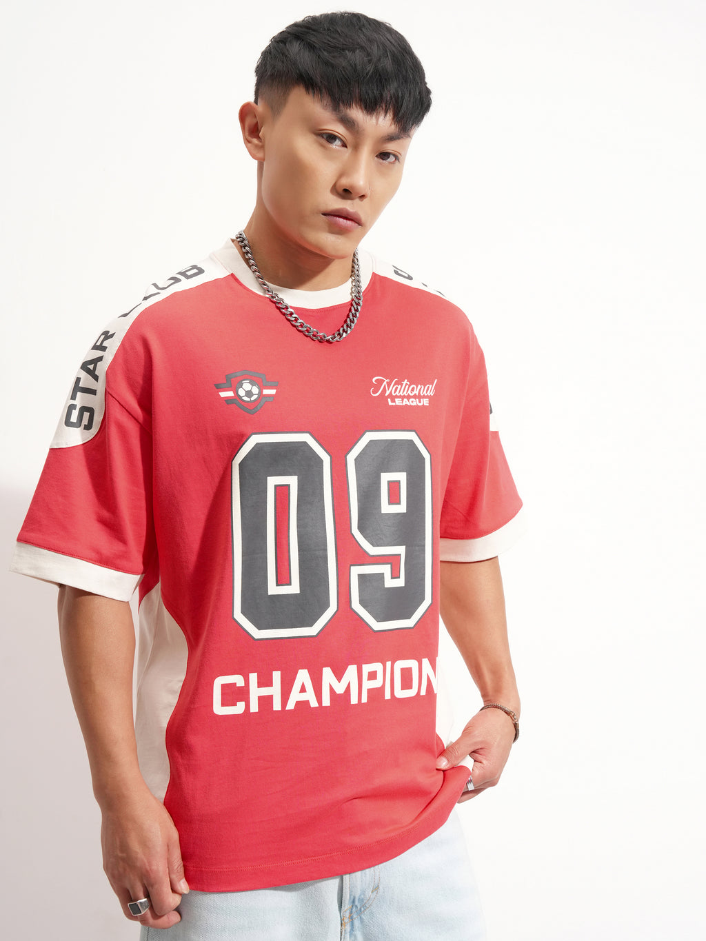 Highlander Men Red Printed Round Neck Oversized Fit T-Shirt - Red - Image 6