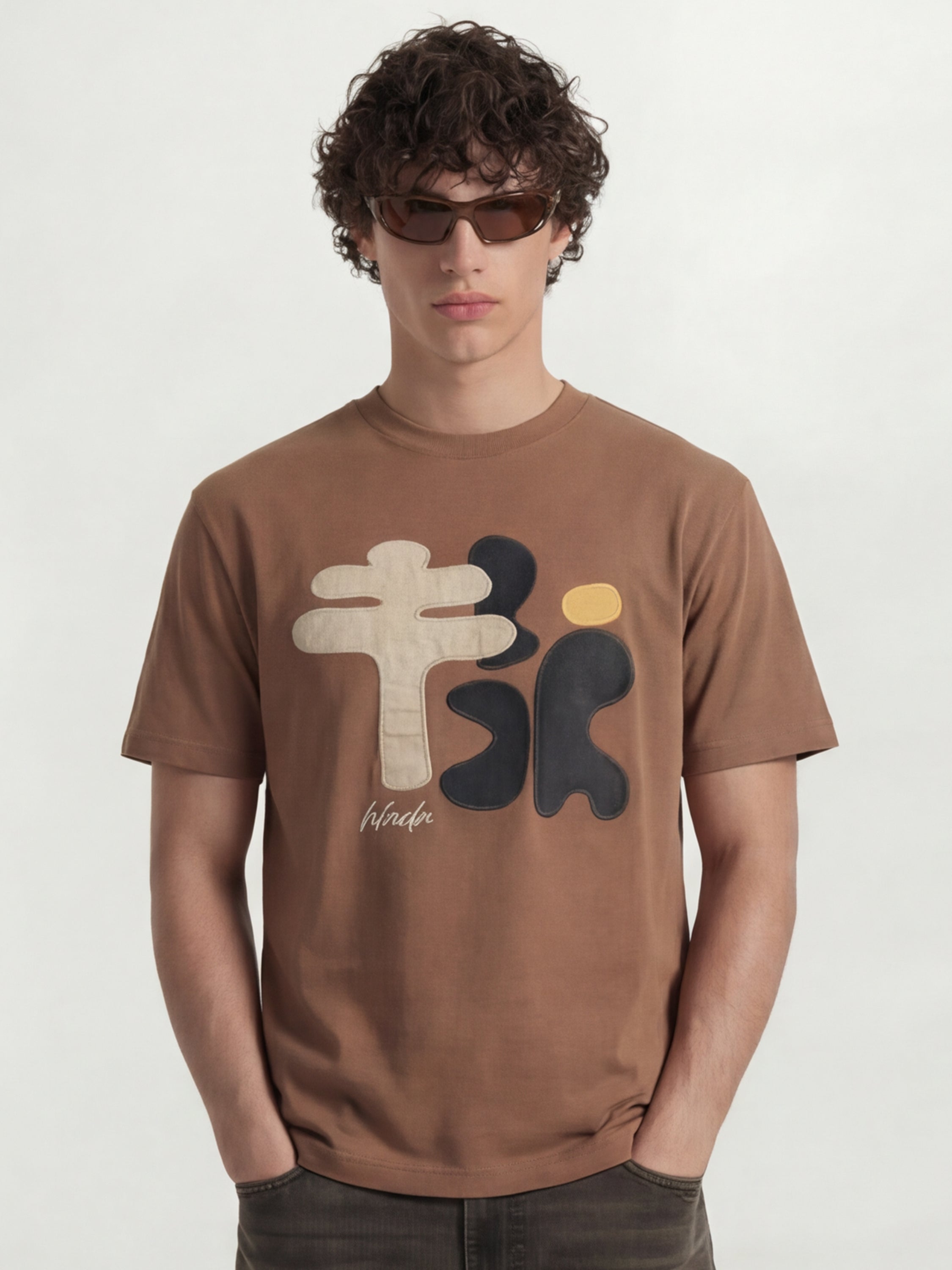 Highlander Men Brown Applique Round Neck T-Shirt - Brown - Image 3