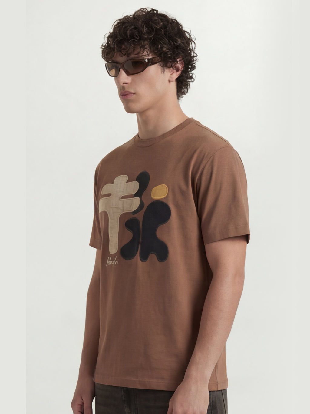 Highlander Men Brown Applique Round Neck T-Shirt - Brown - Image 6