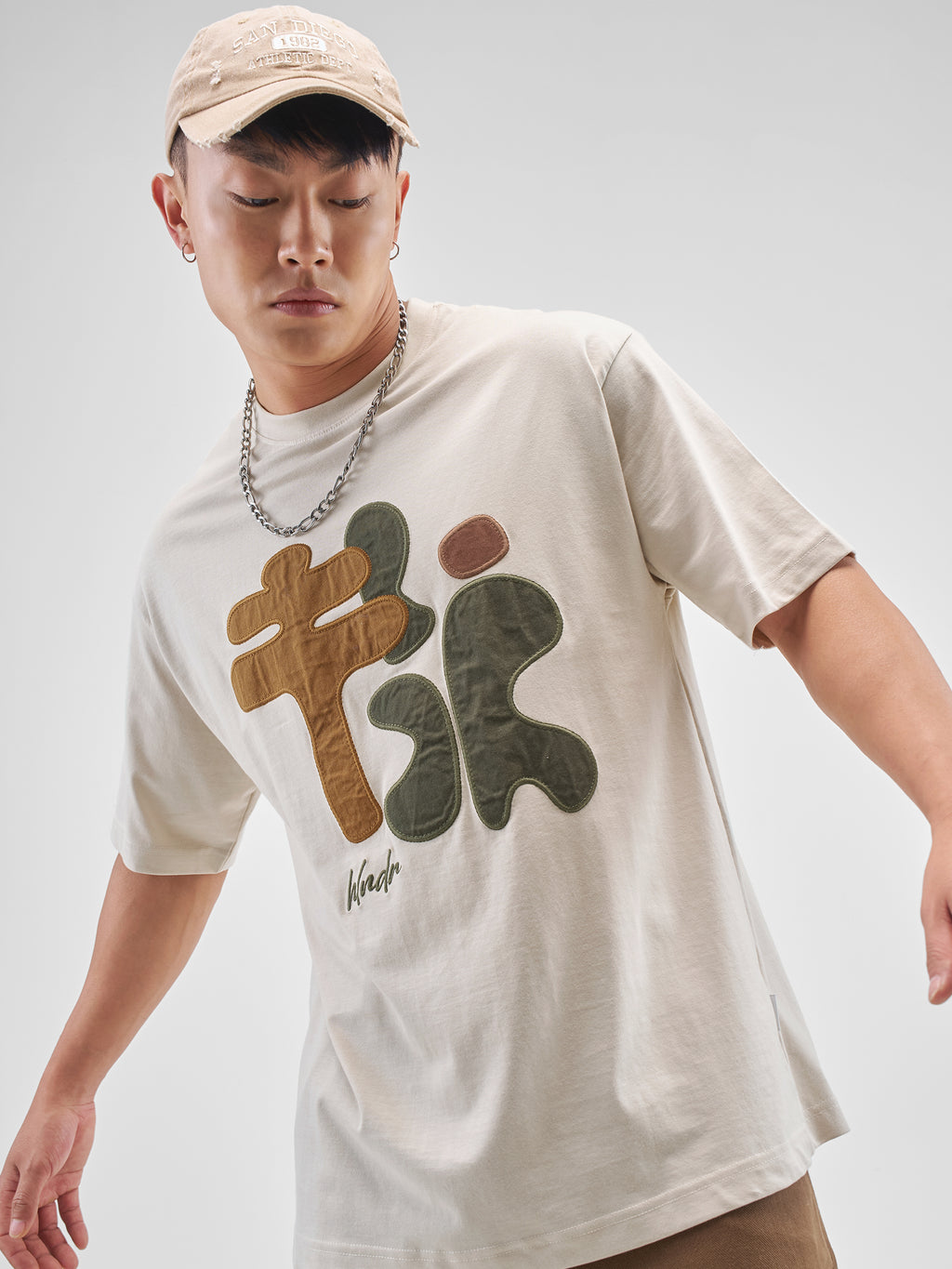 Highlander Men Beige Applique Round Neck T-Shirt - Beige - Image 1