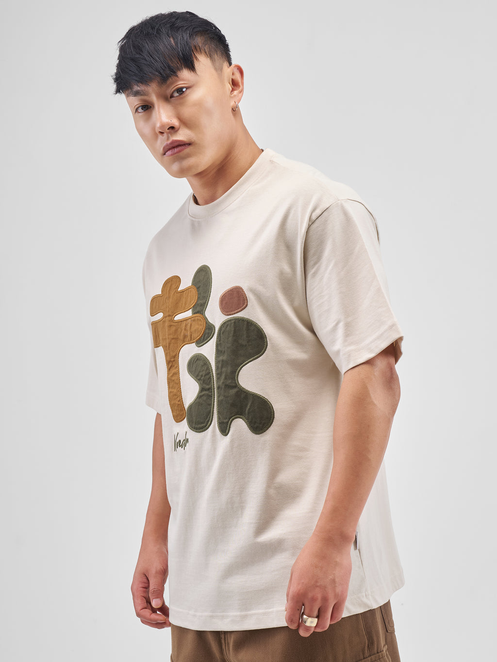 Highlander Men Beige Applique Round Neck T-Shirt - Beige - Image 4