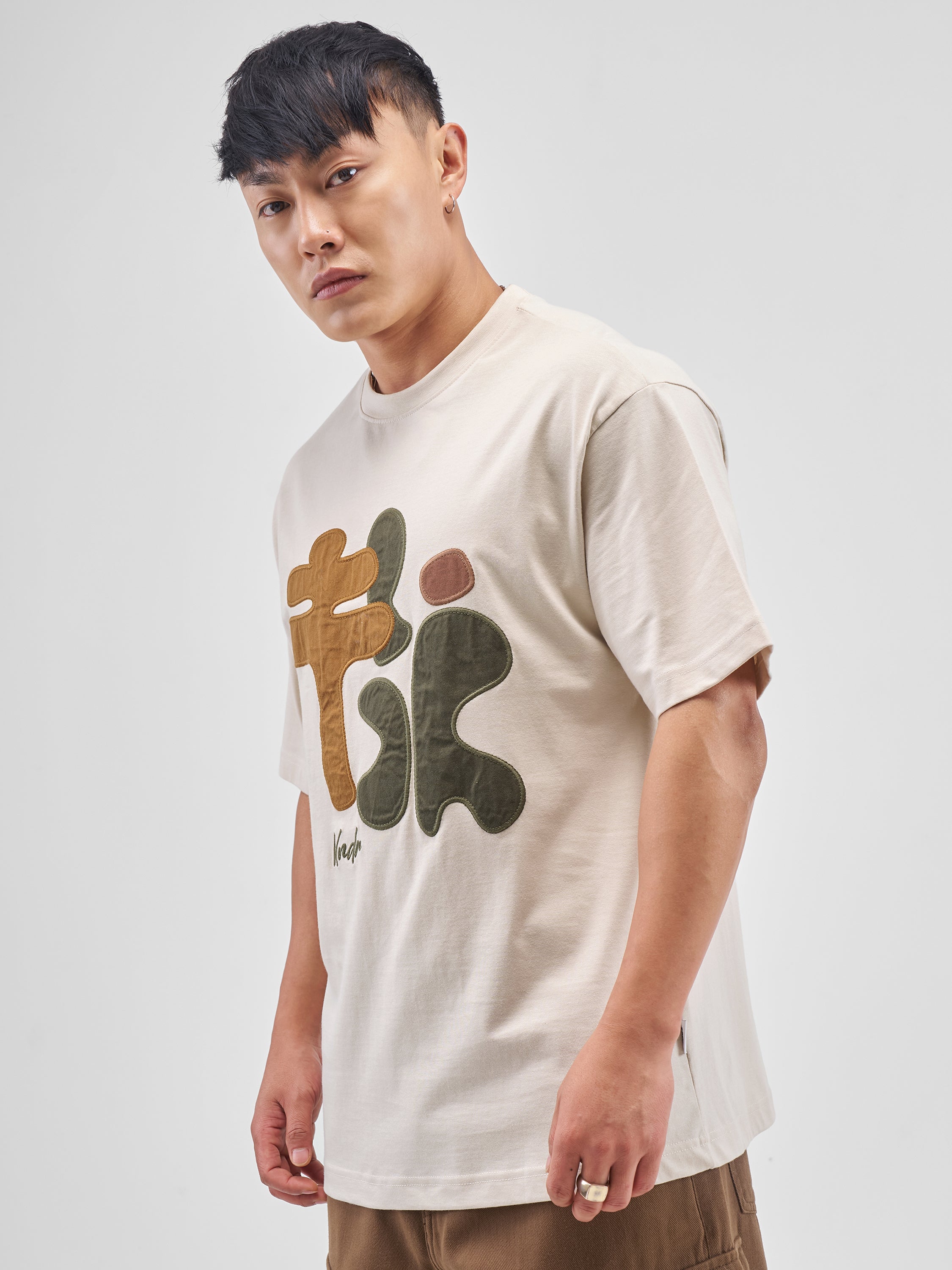 Highlander Men Beige Applique Round Neck T-Shirt - Beige - Image 4