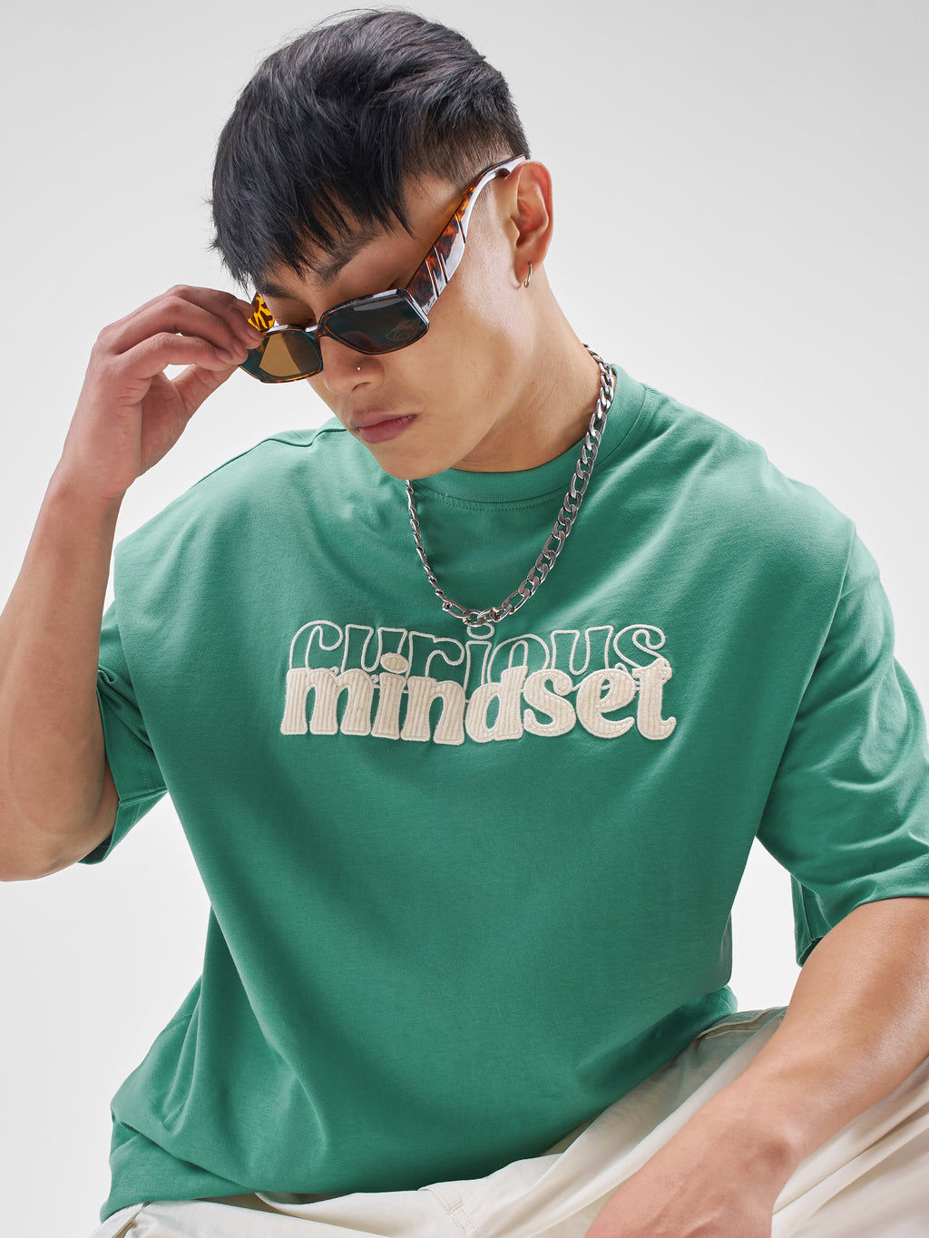 Highlander Men Turquoise Printed Round Neck Oversized Fit T-Shirt - Turquoise - Image 1