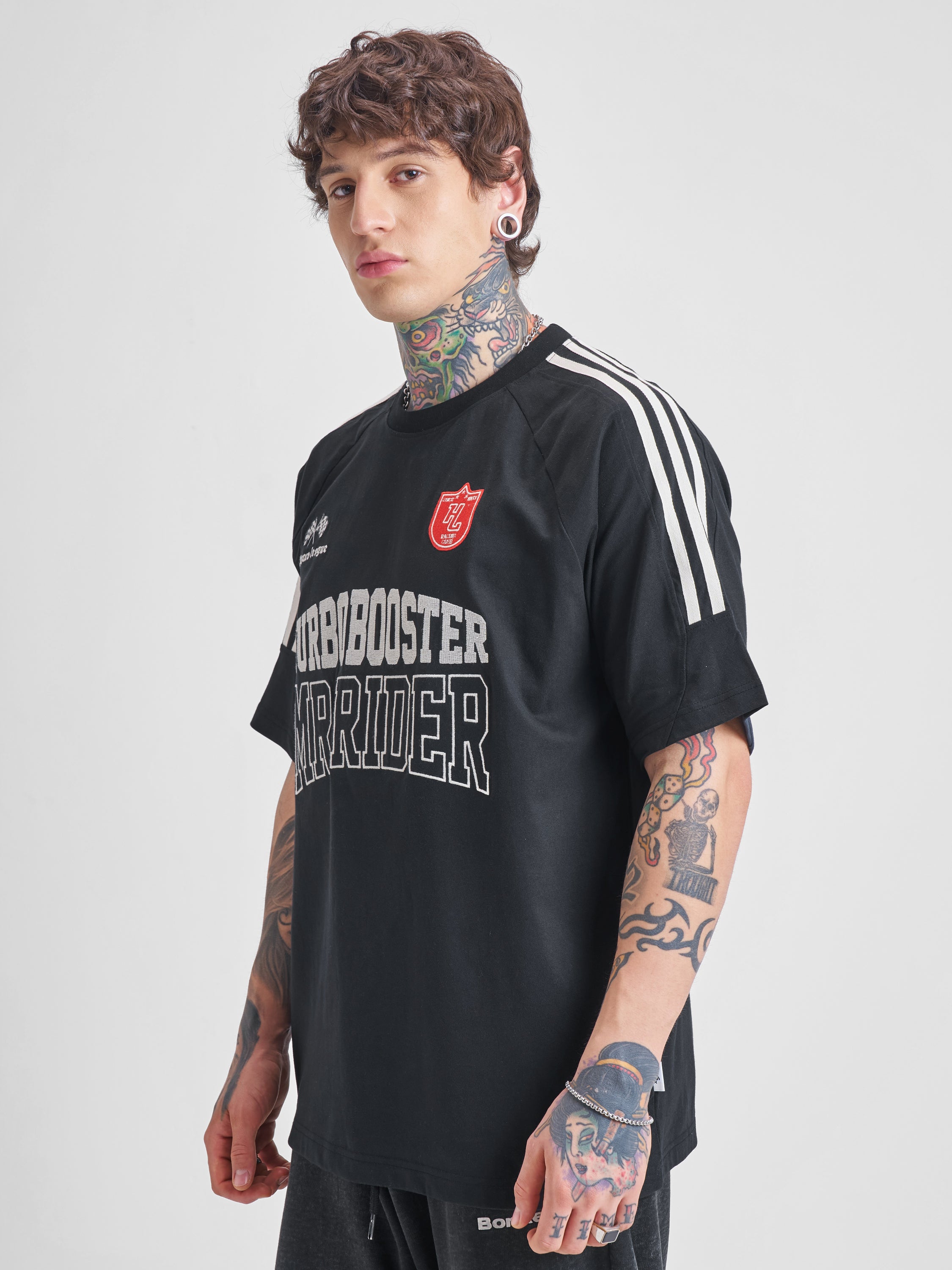 Highlander Men Black Printed Round Neck Oversized Fit T-Shirt - Black - Image 4