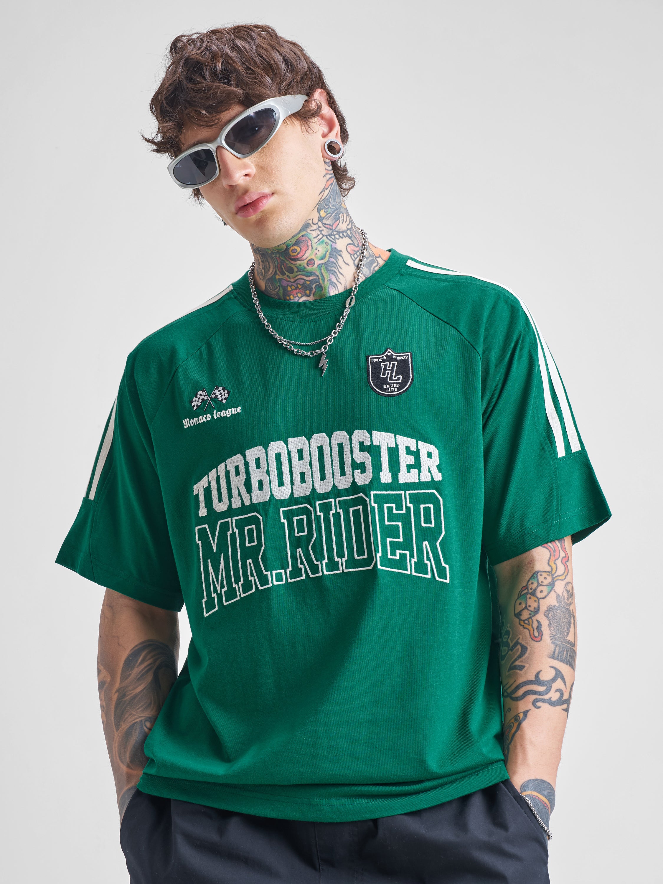 Highlander Men Green Printed Round Neck Oversized Fit T-Shirt - Green - Image 1
