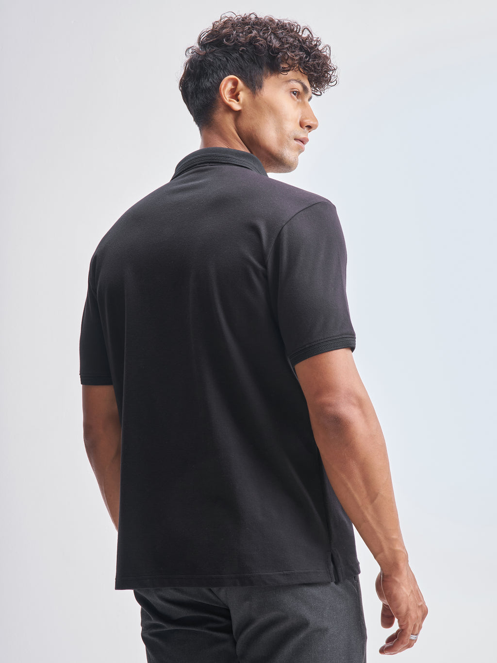 Highlander Men Black Solid Polo Collar T-Shirt - Black - Image 3