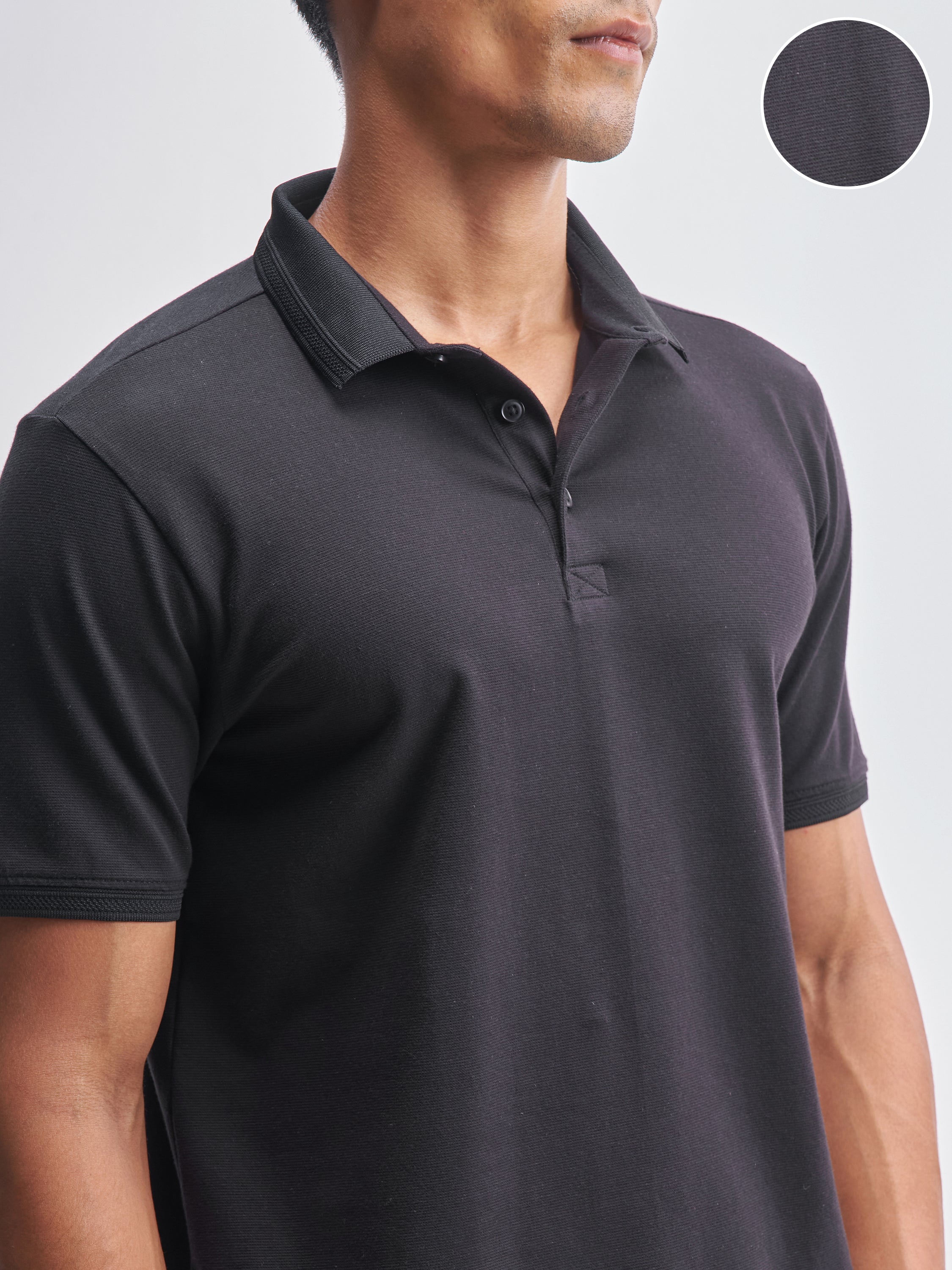 Highlander Men Black Solid Polo Collar T-Shirt - Black - Image 5