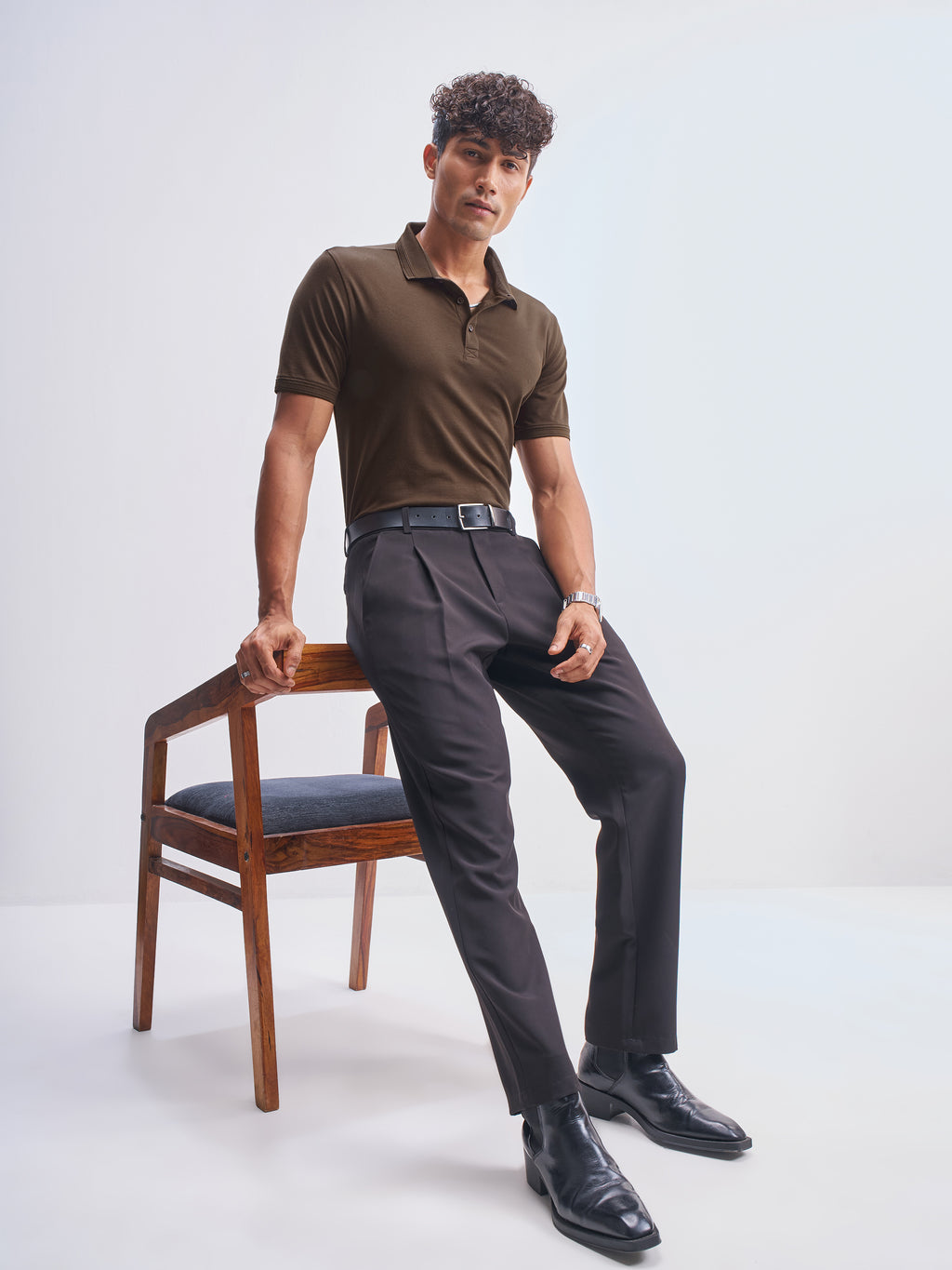 Highlander Men Brown Solid Polo Collar T-Shirt - Brown - Image 2
