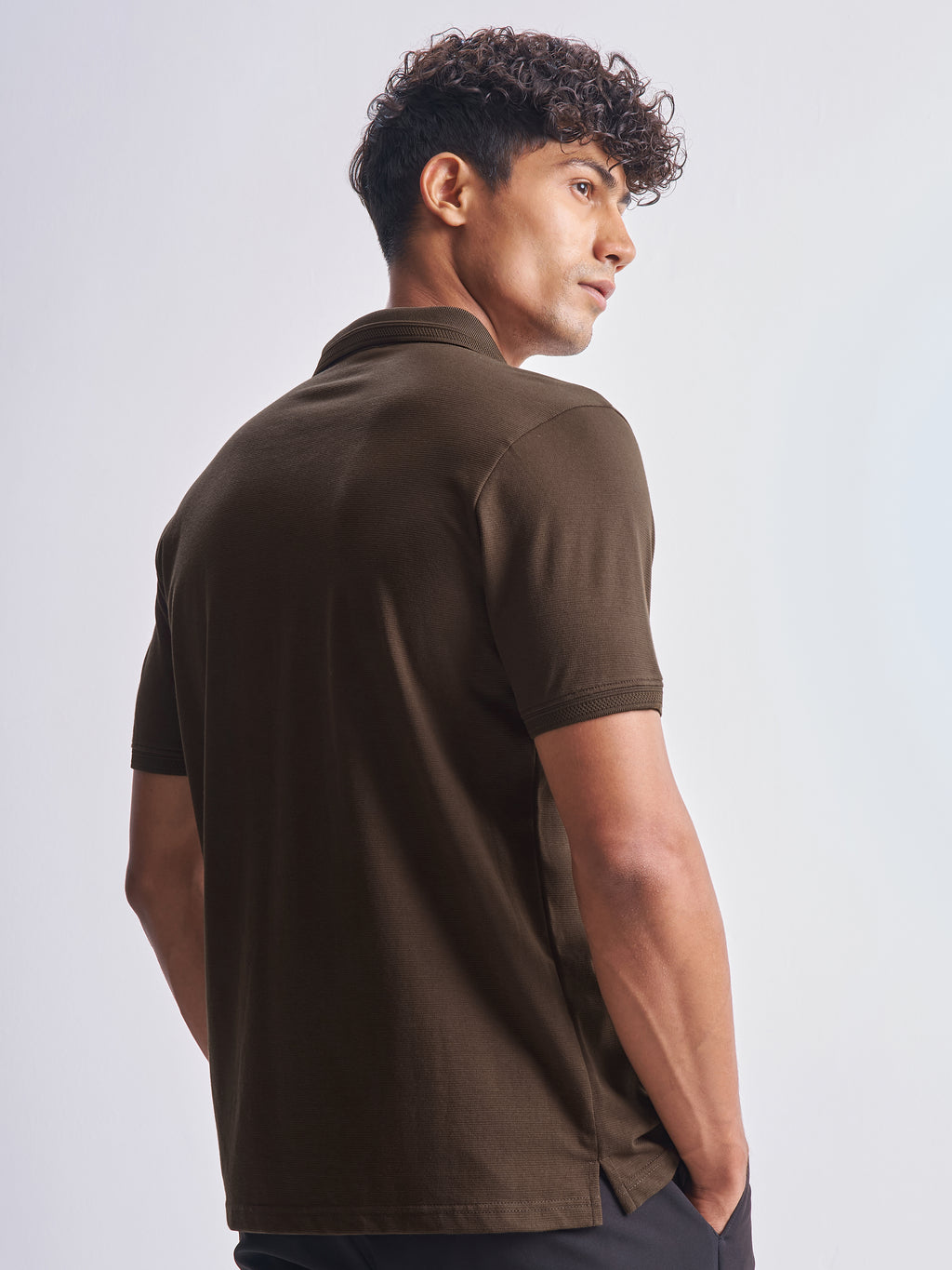 Highlander Men Brown Solid Polo Collar T-Shirt - Brown - Image 3