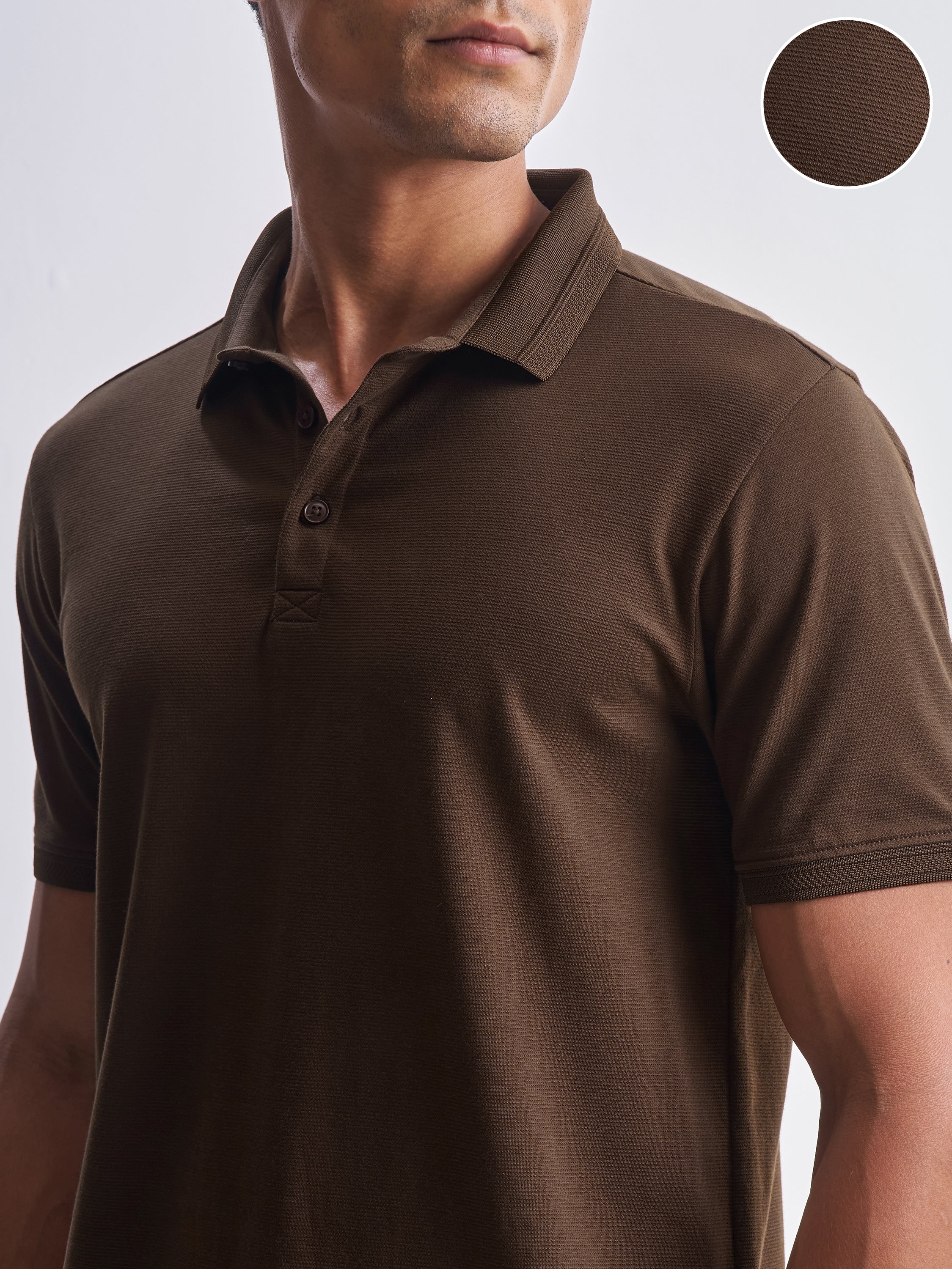 Highlander Men Brown Solid Polo Collar T-Shirt - Brown - Image 5