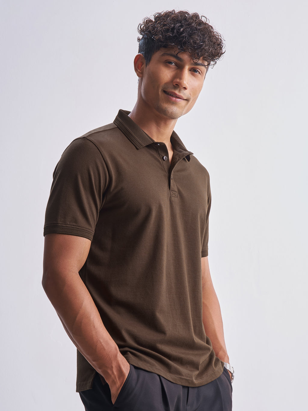 Highlander Men Brown Solid Polo Collar T-Shirt - Brown - Image 6