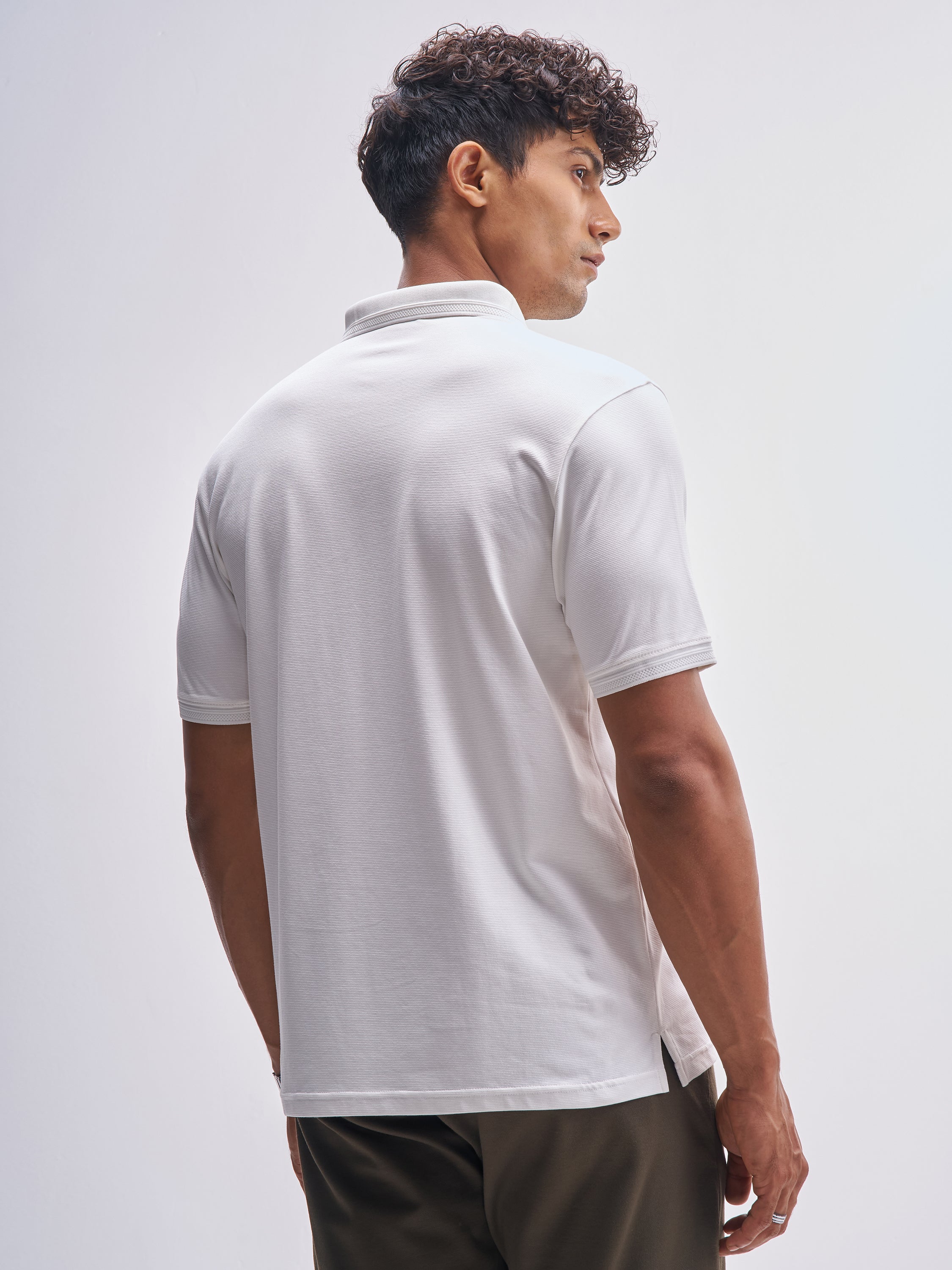Highlander Men White Solid Polo Collar T-Shirt - White - Image 3