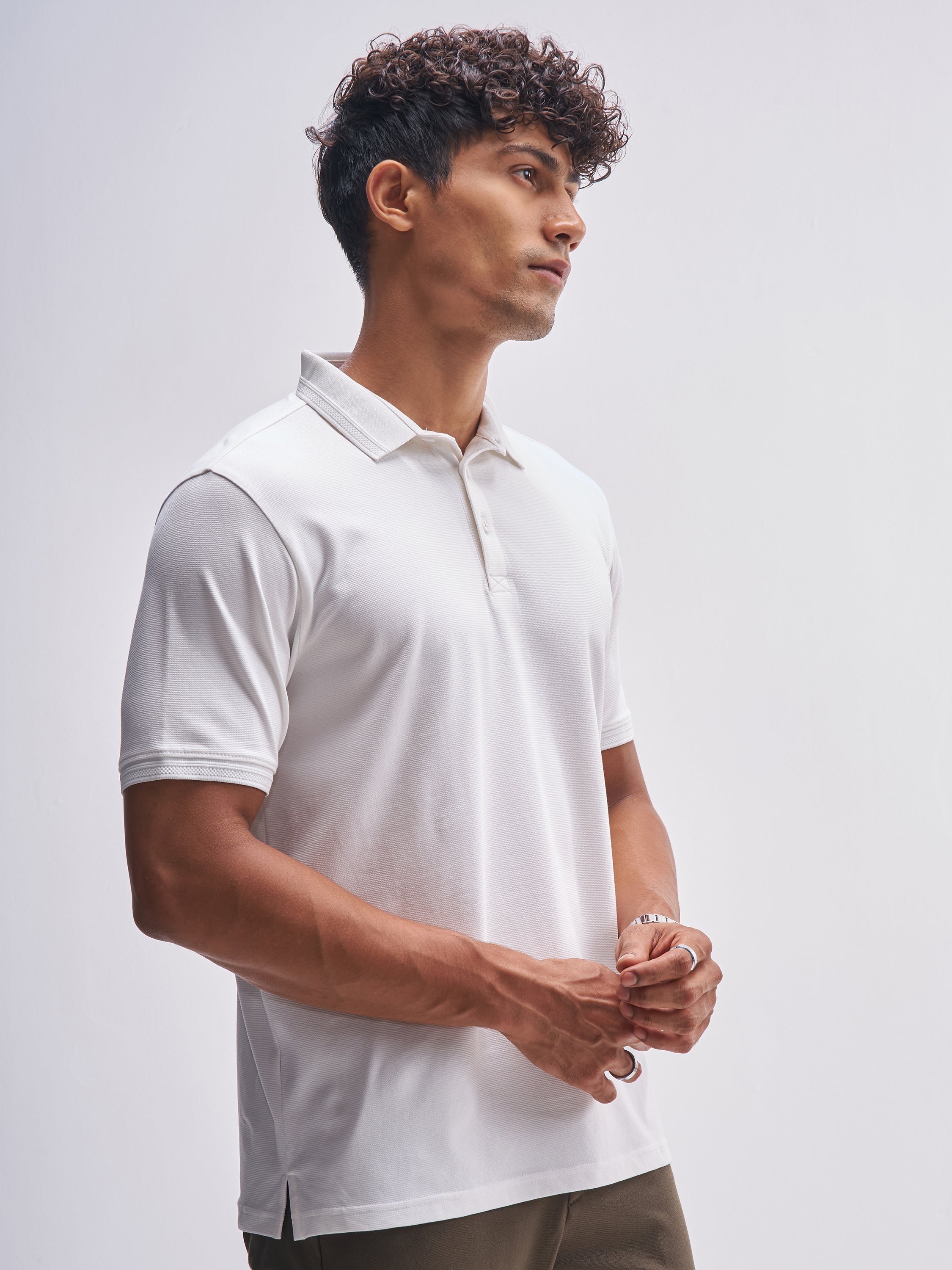 Highlander Men White Solid Polo Collar T-Shirt - White - Image 6