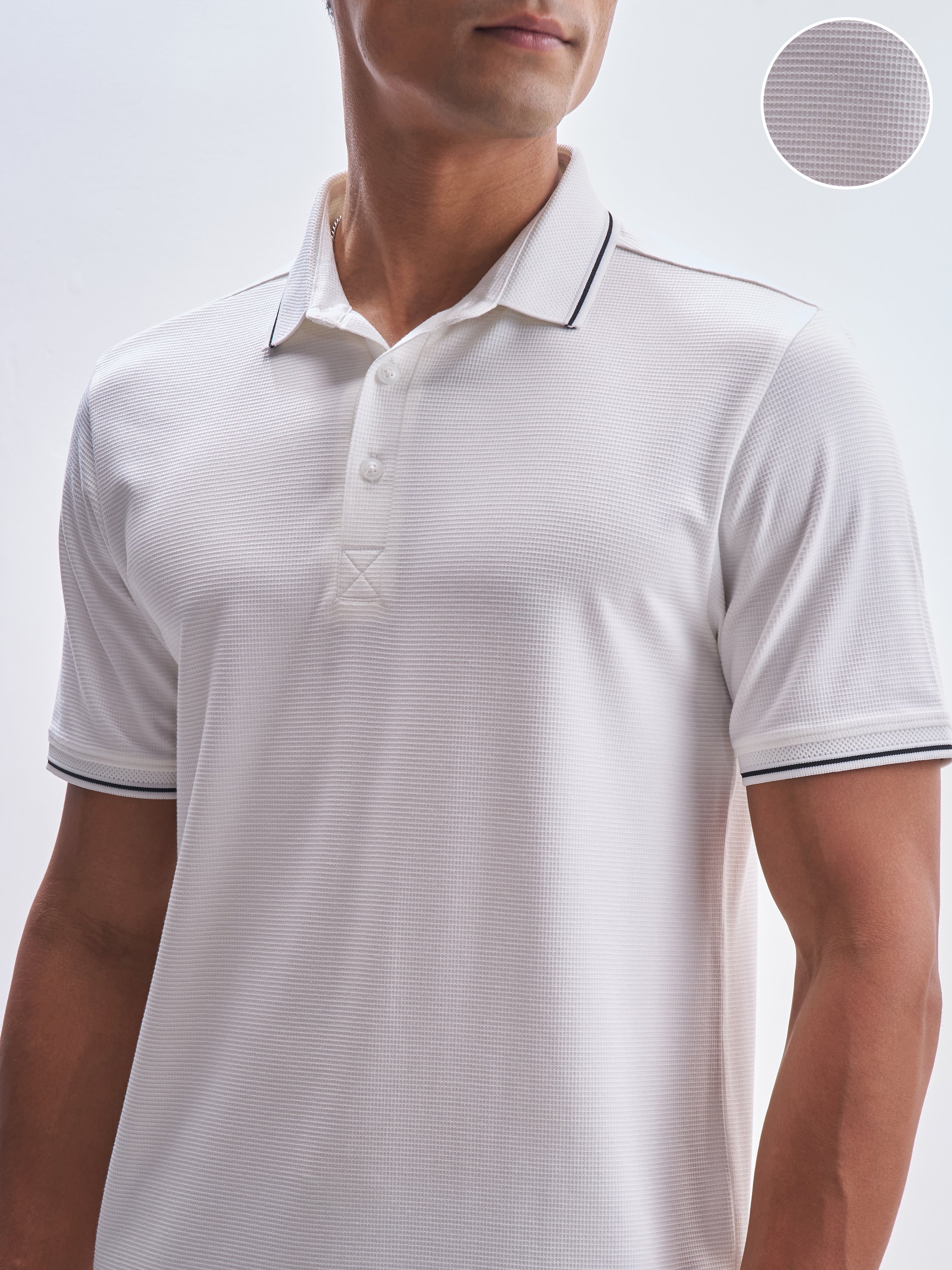 Highlander Men Off White Solid Polo Collar T-Shirt - Off White - Image 5