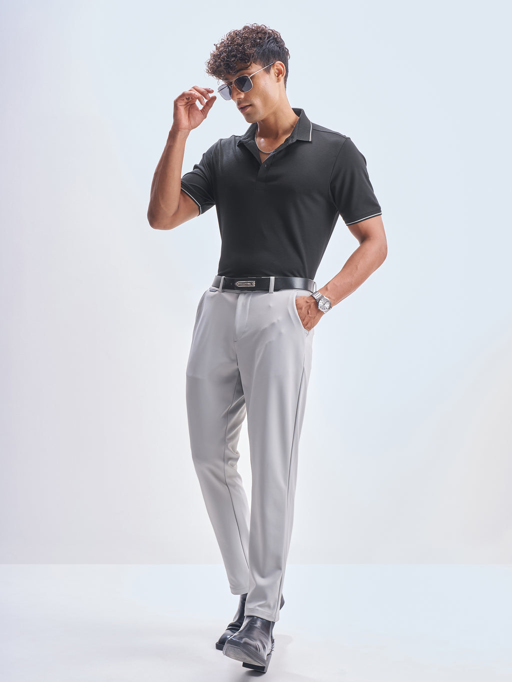Highlander Men Black Solid Polo Collar T-Shirt - Black - Image 2