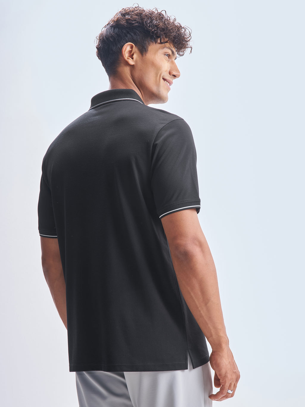 Highlander Men Black Solid Polo Collar T-Shirt - Black - Image 3