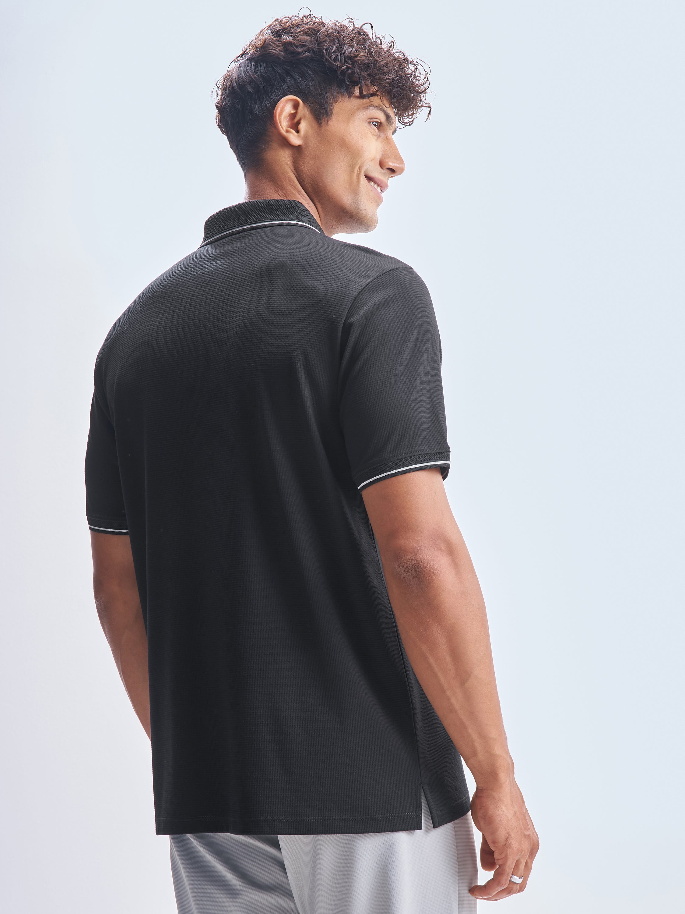 Highlander Men Black Solid Polo Collar T-Shirt - Black - Image 3