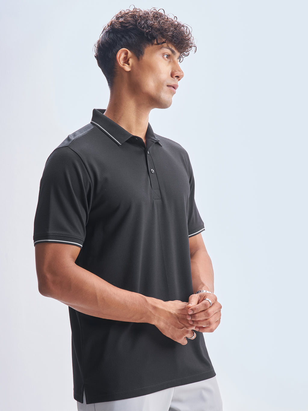 Highlander Men Black Solid Polo Collar T-Shirt - Black - Image 6