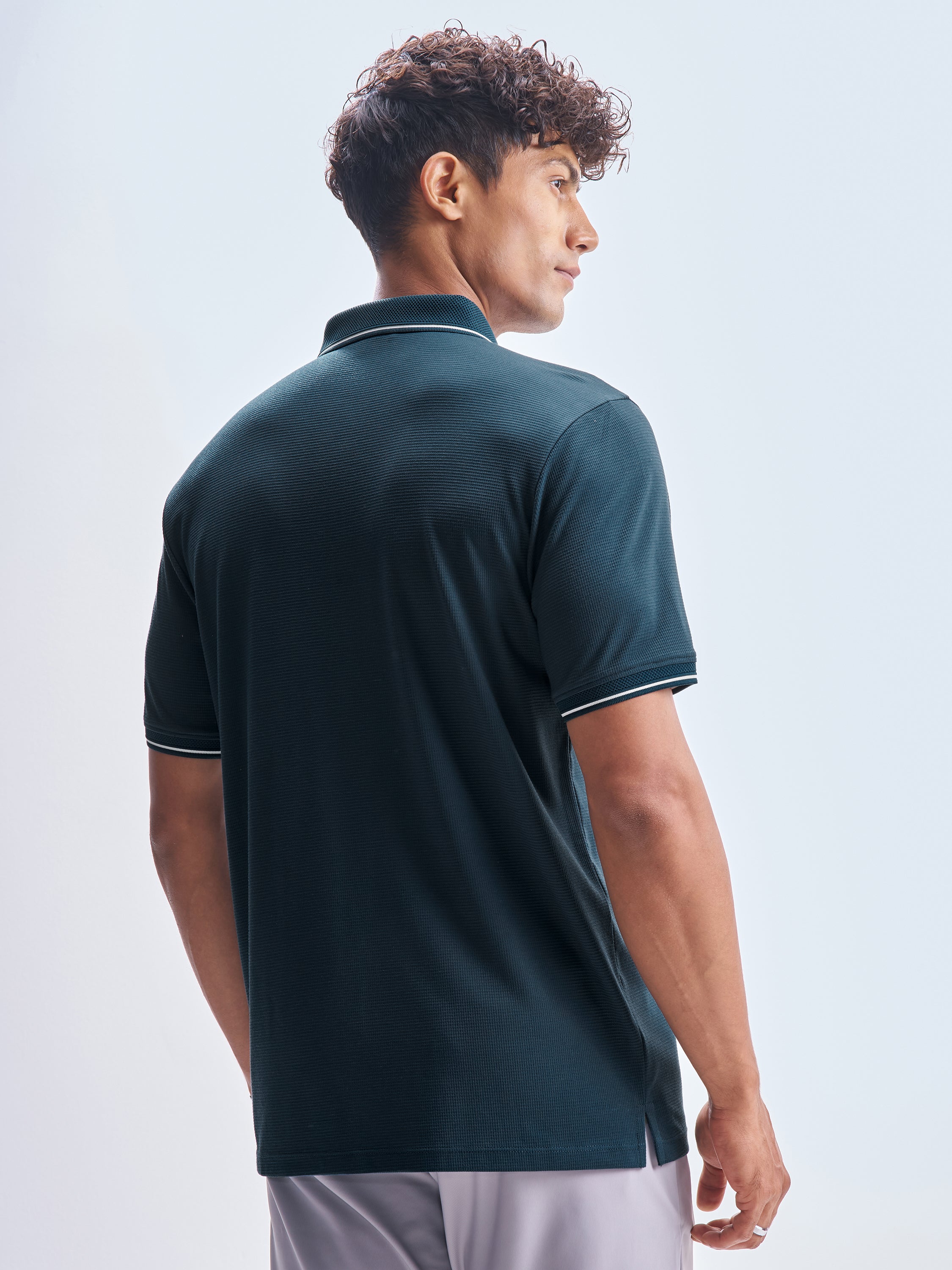 Highlander Men Navy Blue Solid Polo Collar T-Shirt - Navy Blue - Image 3