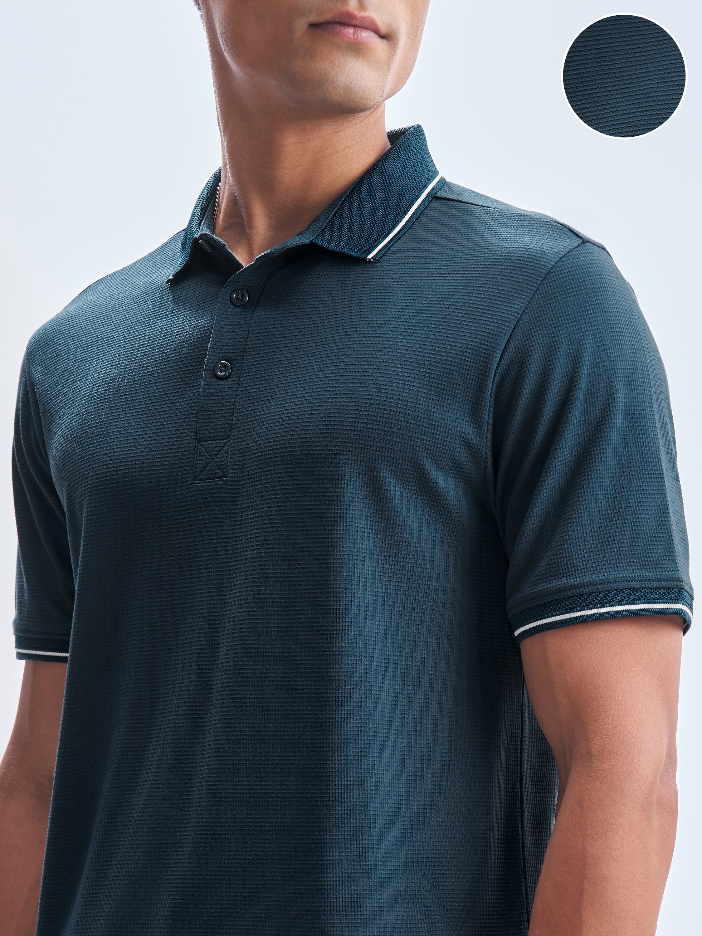 Highlander Men Navy Blue Solid Polo Collar T-Shirt - Navy Blue - Image 5