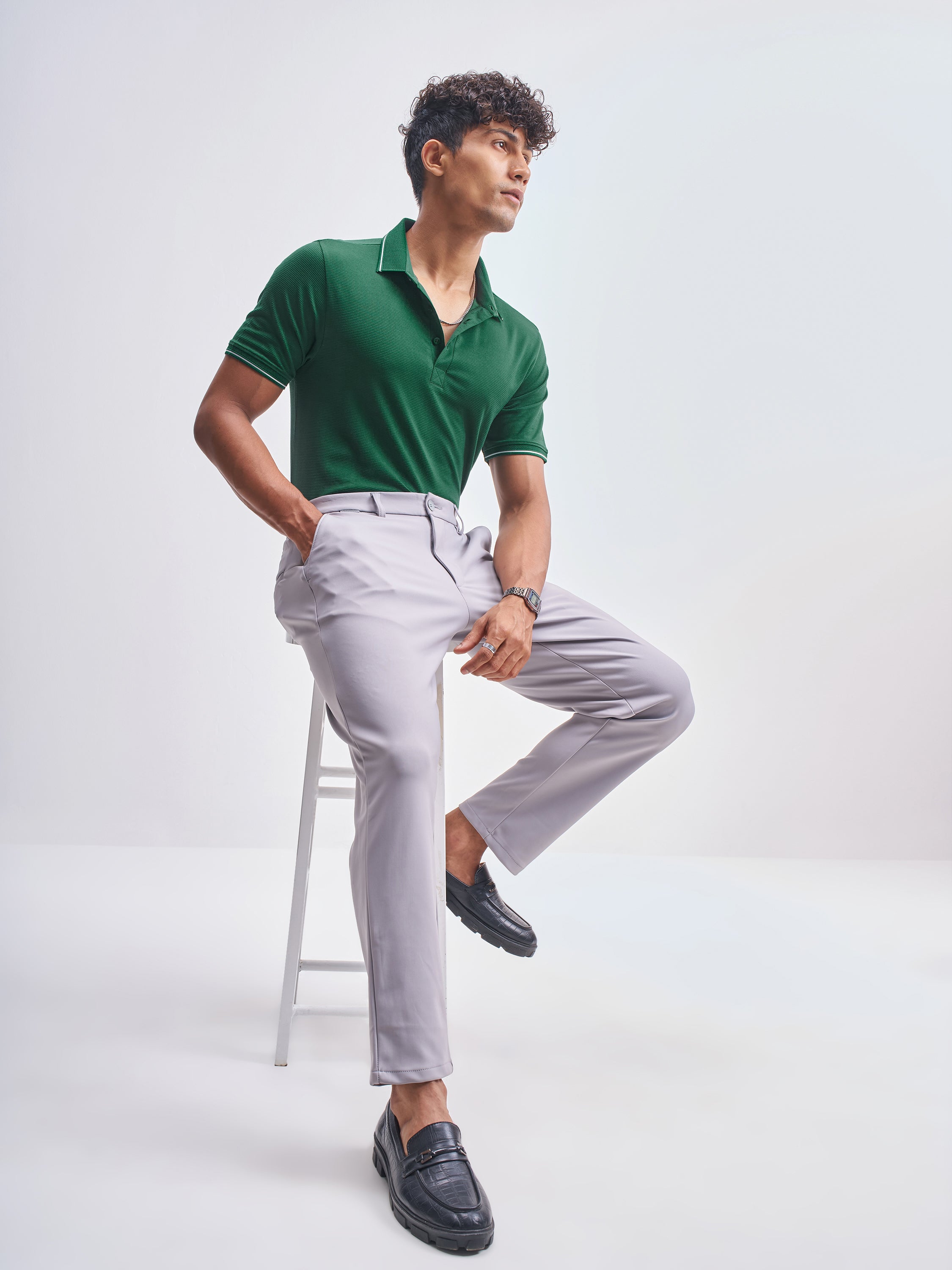 Highlander Men Green Solid Polo Collar T-Shirt - Green - Image 2