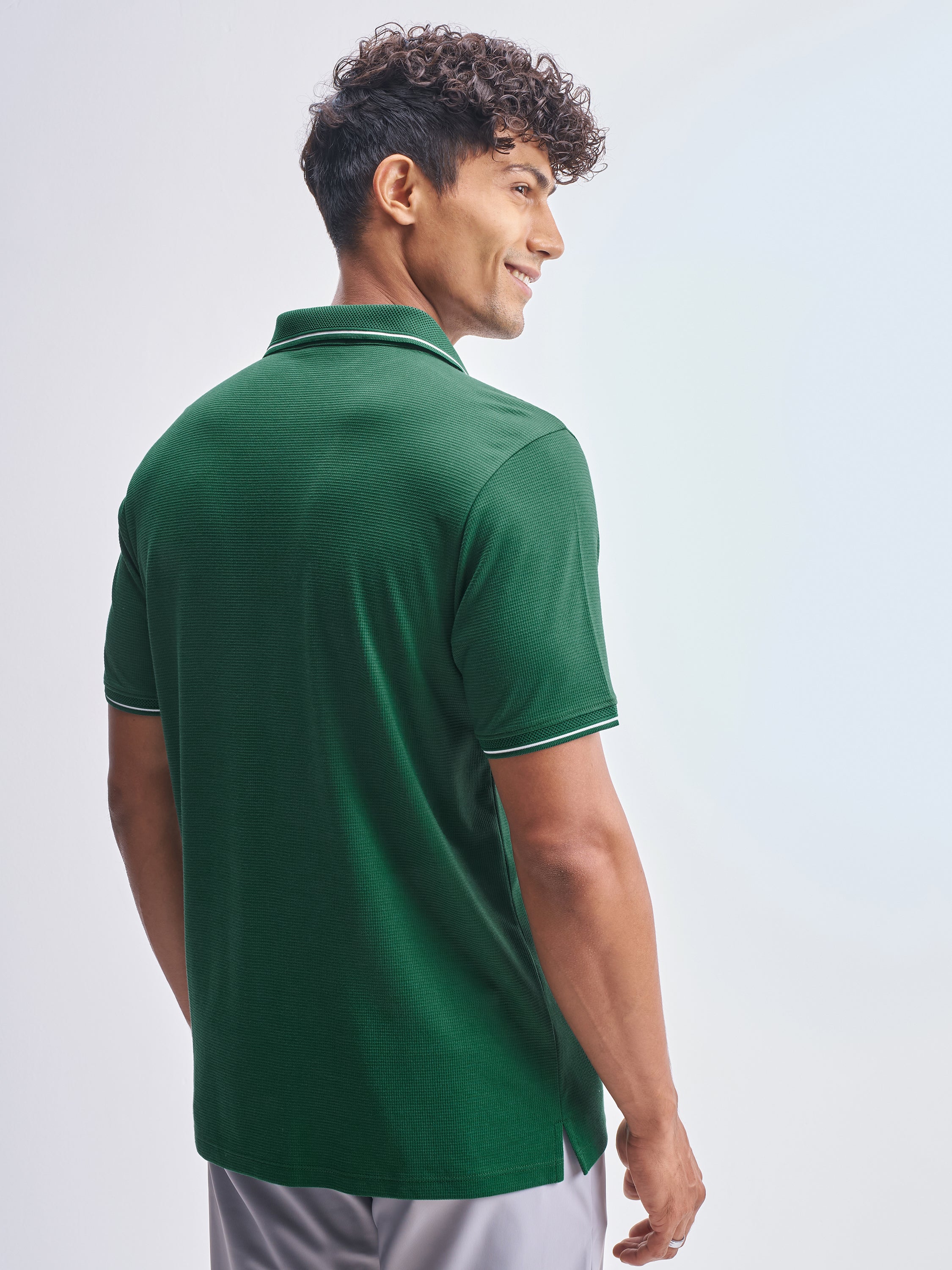 Highlander Men Green Solid Polo Collar T-Shirt - Green - Image 3