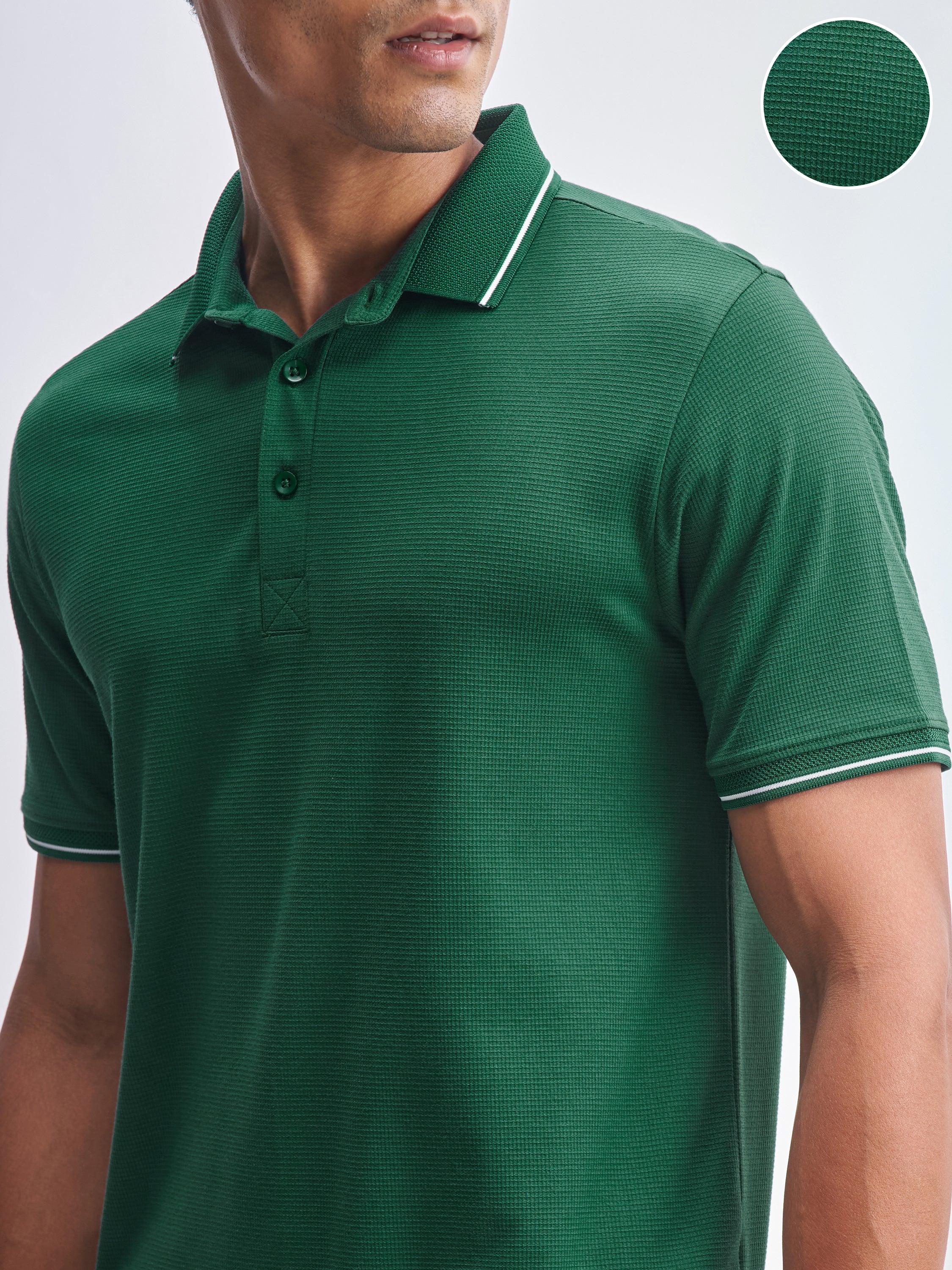 Highlander Men Green Solid Polo Collar T-Shirt - Green - Image 5