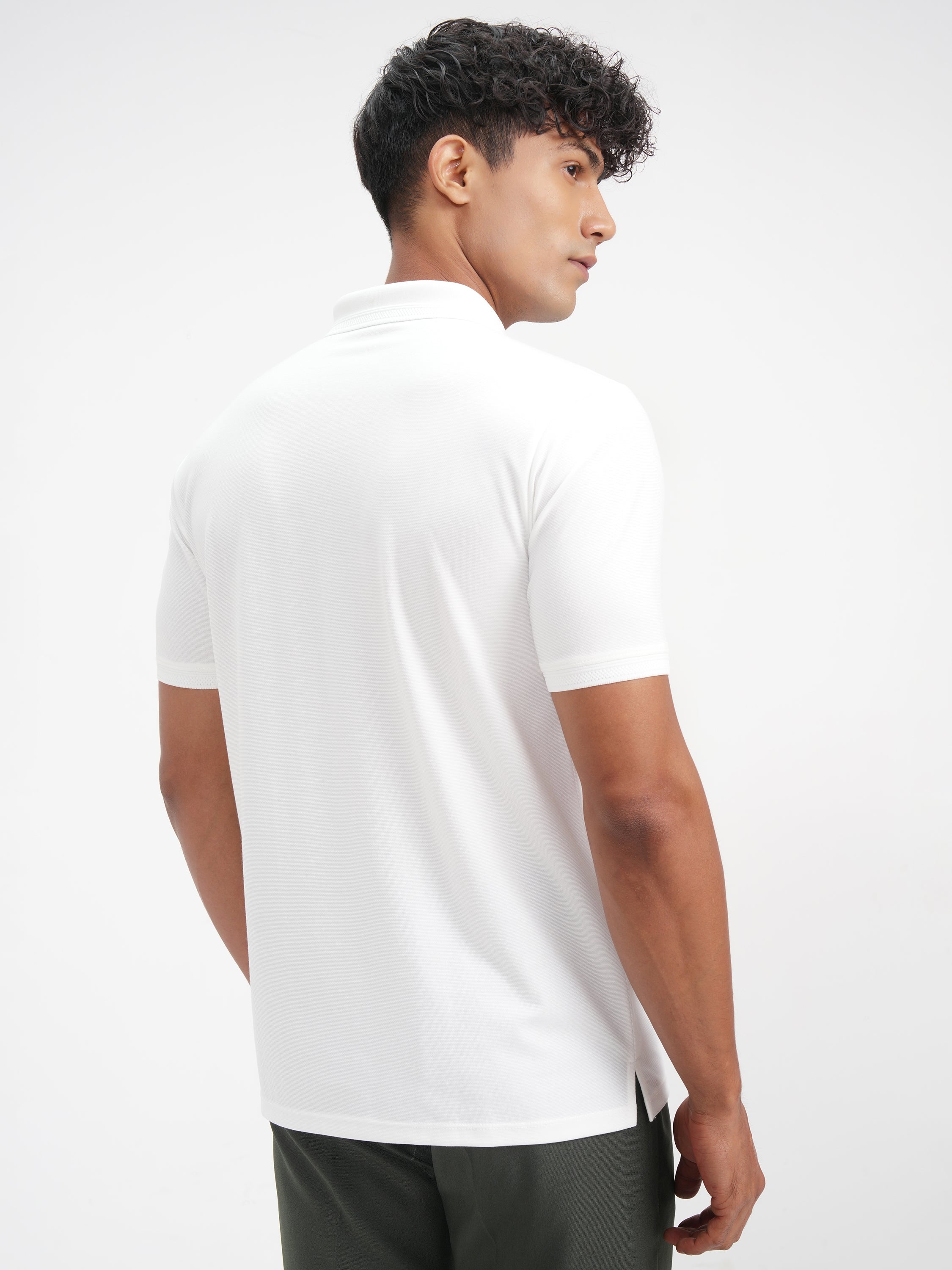 Highlander Men White Solid Polo Collar T-Shirt - White - Image 3
