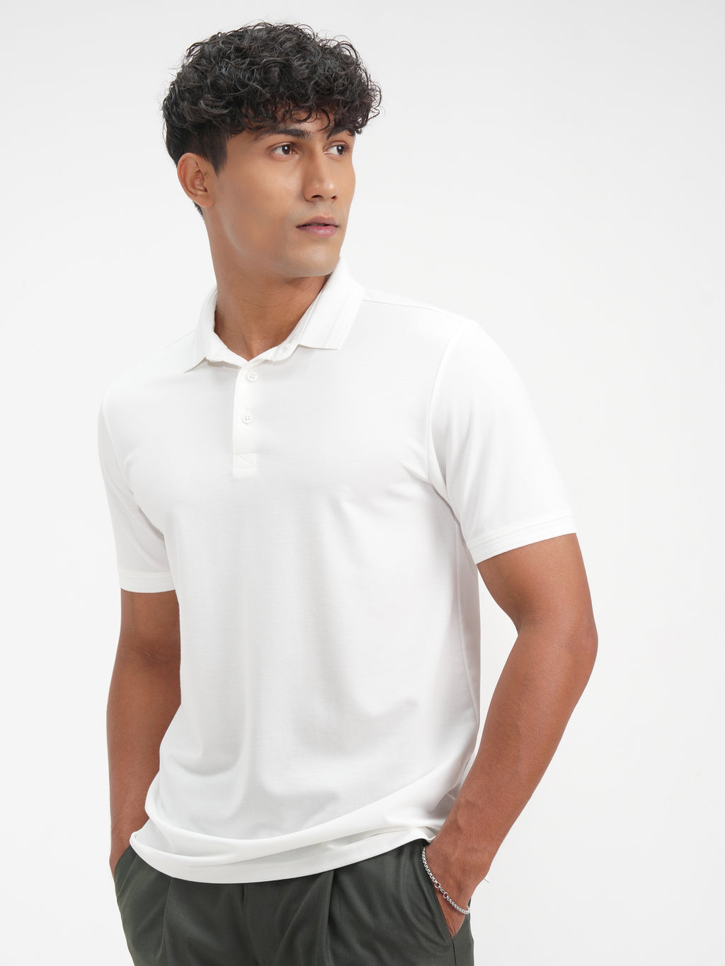 Highlander Men White Solid Polo Collar T-Shirt - White - Image 4