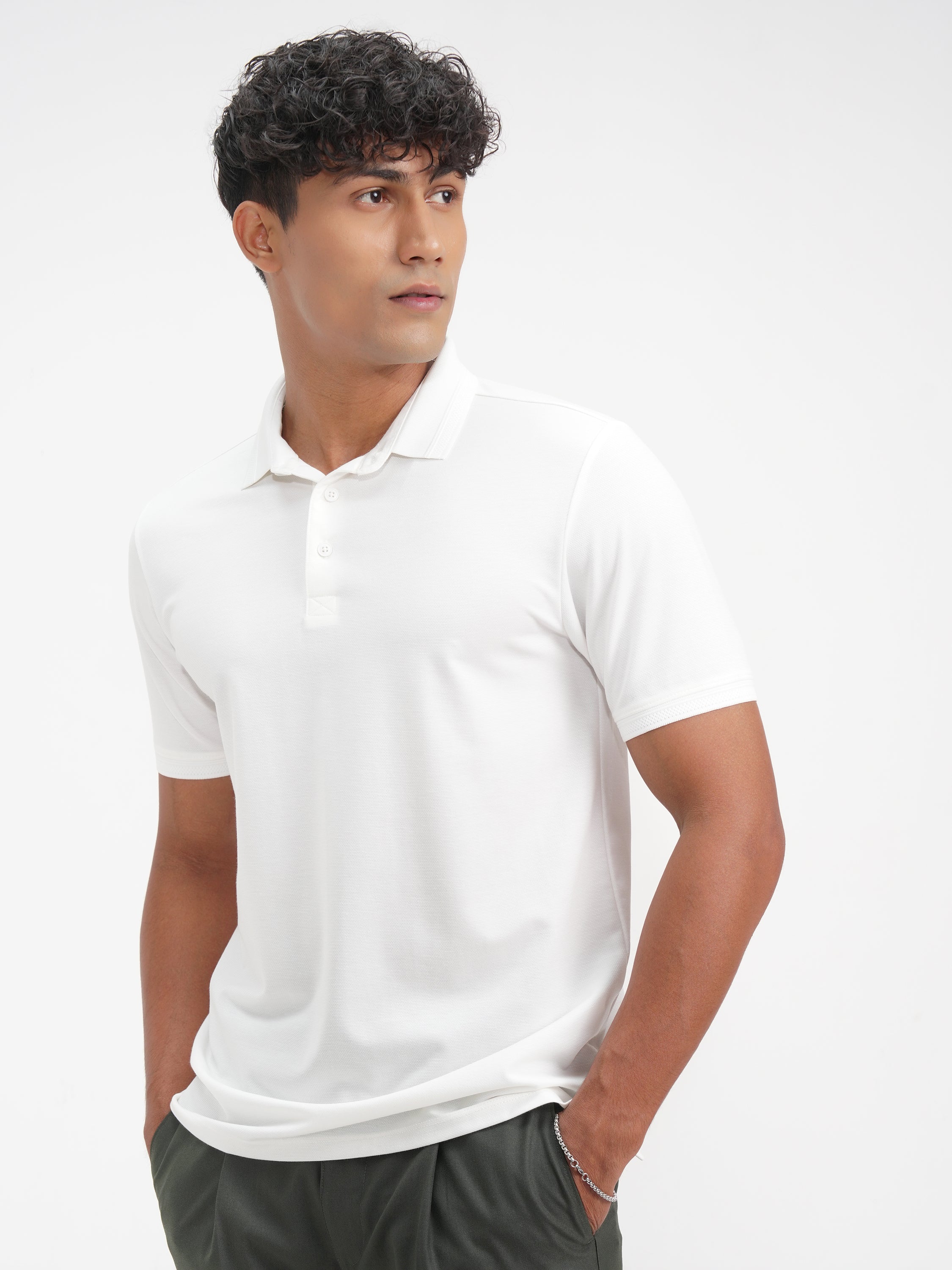 Highlander Men White Solid Polo Collar T-Shirt - White - Image 4