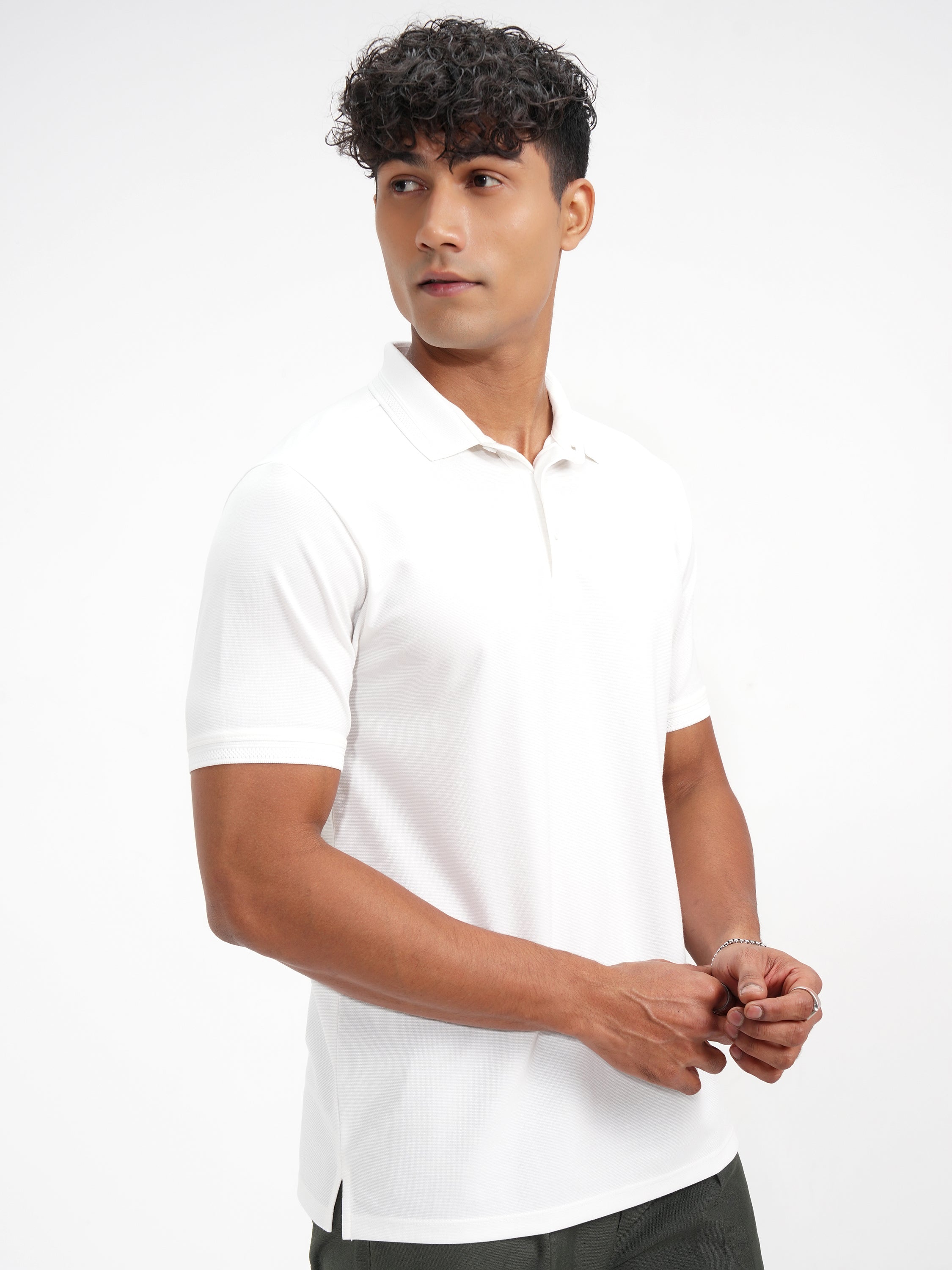 Highlander Men White Solid Polo Collar T-Shirt - White - Image 6