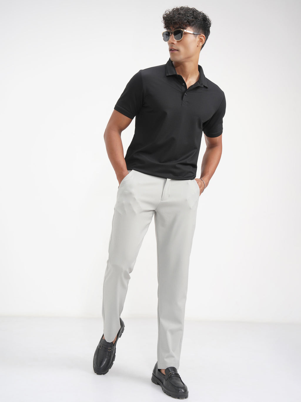 Highlander Men Black Solid Polo Collar T-Shirt - Black - Image 2