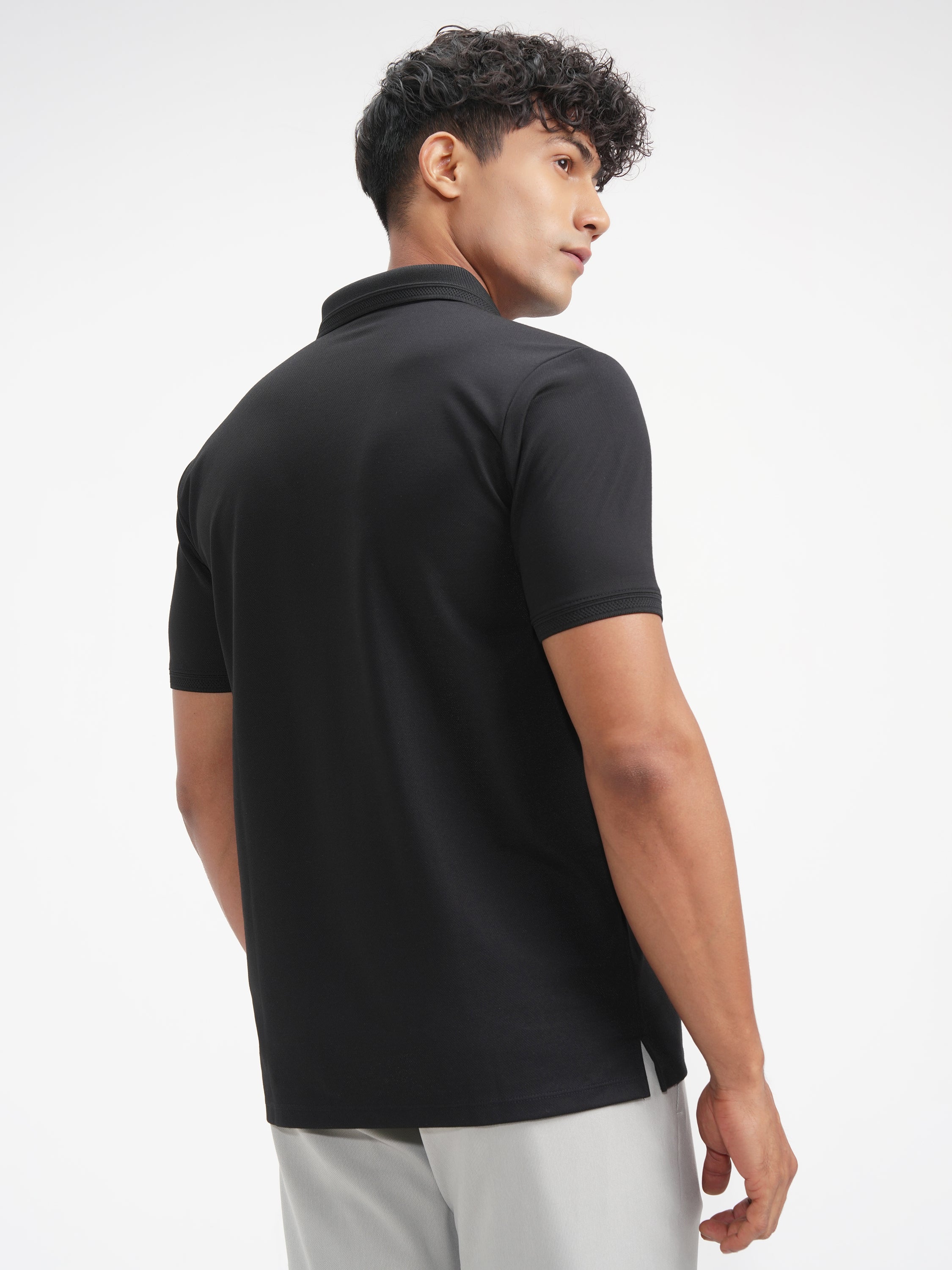 Highlander Men Black Solid Polo Collar T-Shirt - Black - Image 3