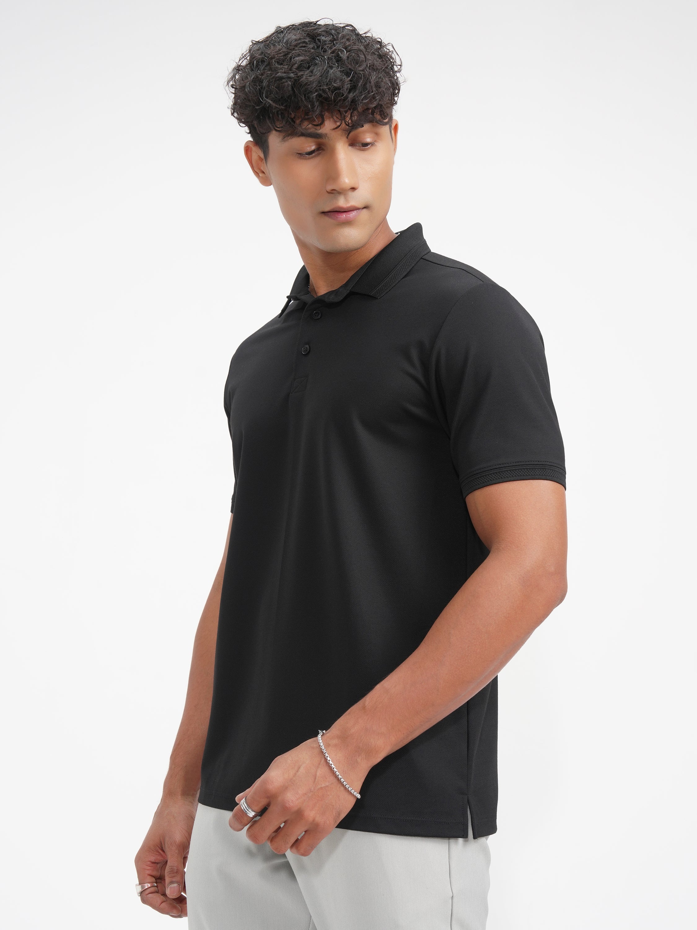Highlander Men Black Solid Polo Collar T-Shirt - Black - Image 4