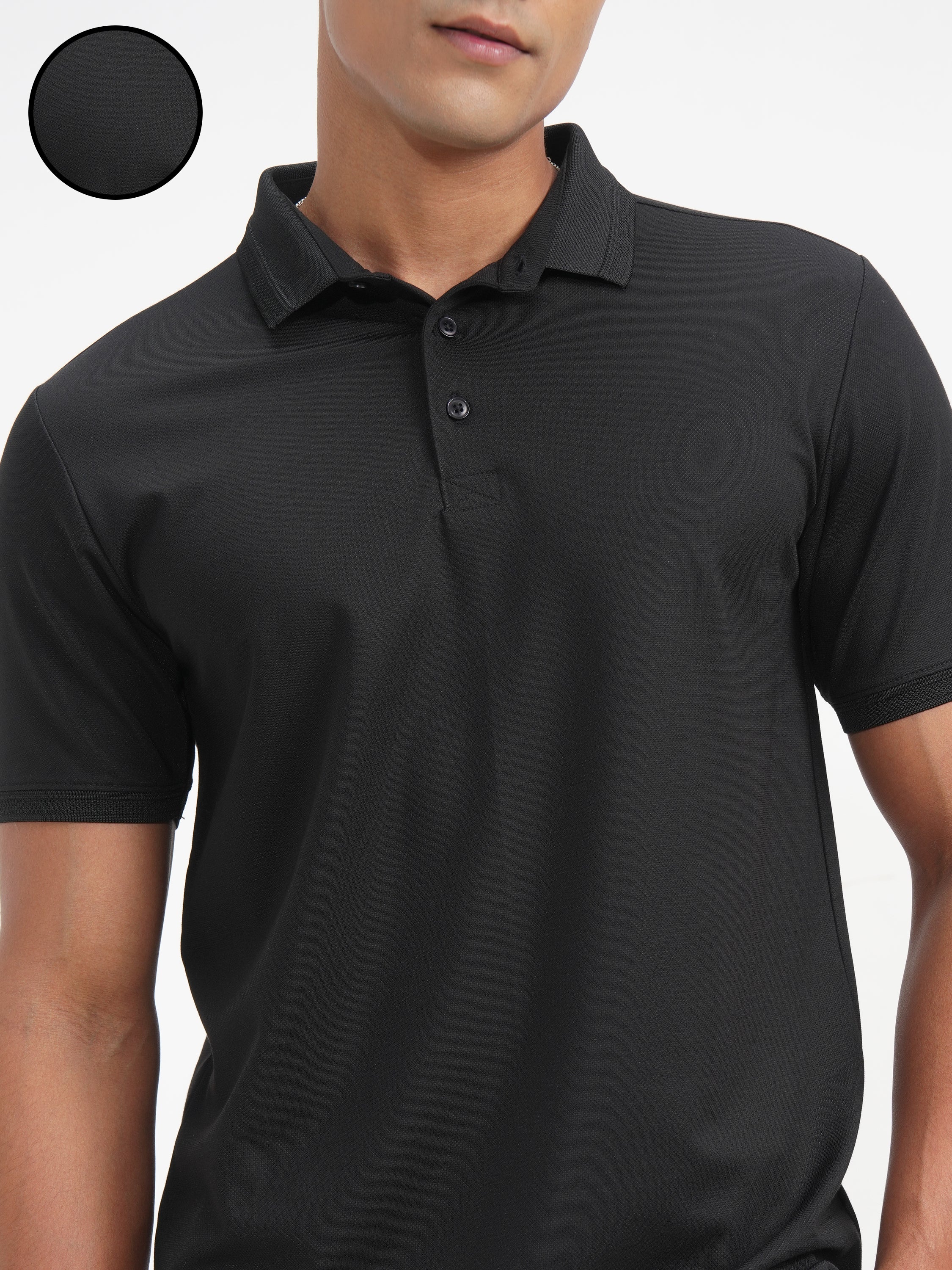 Highlander Men Black Solid Polo Collar T-Shirt - Black - Image 5