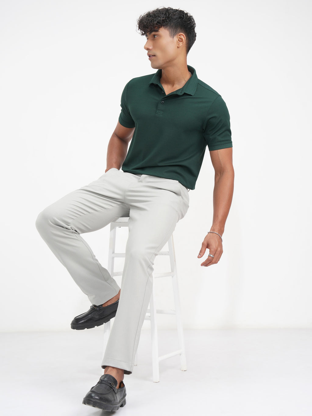 Highlander Men Green Solid Polo Collar T-Shirt - Green - Image 2