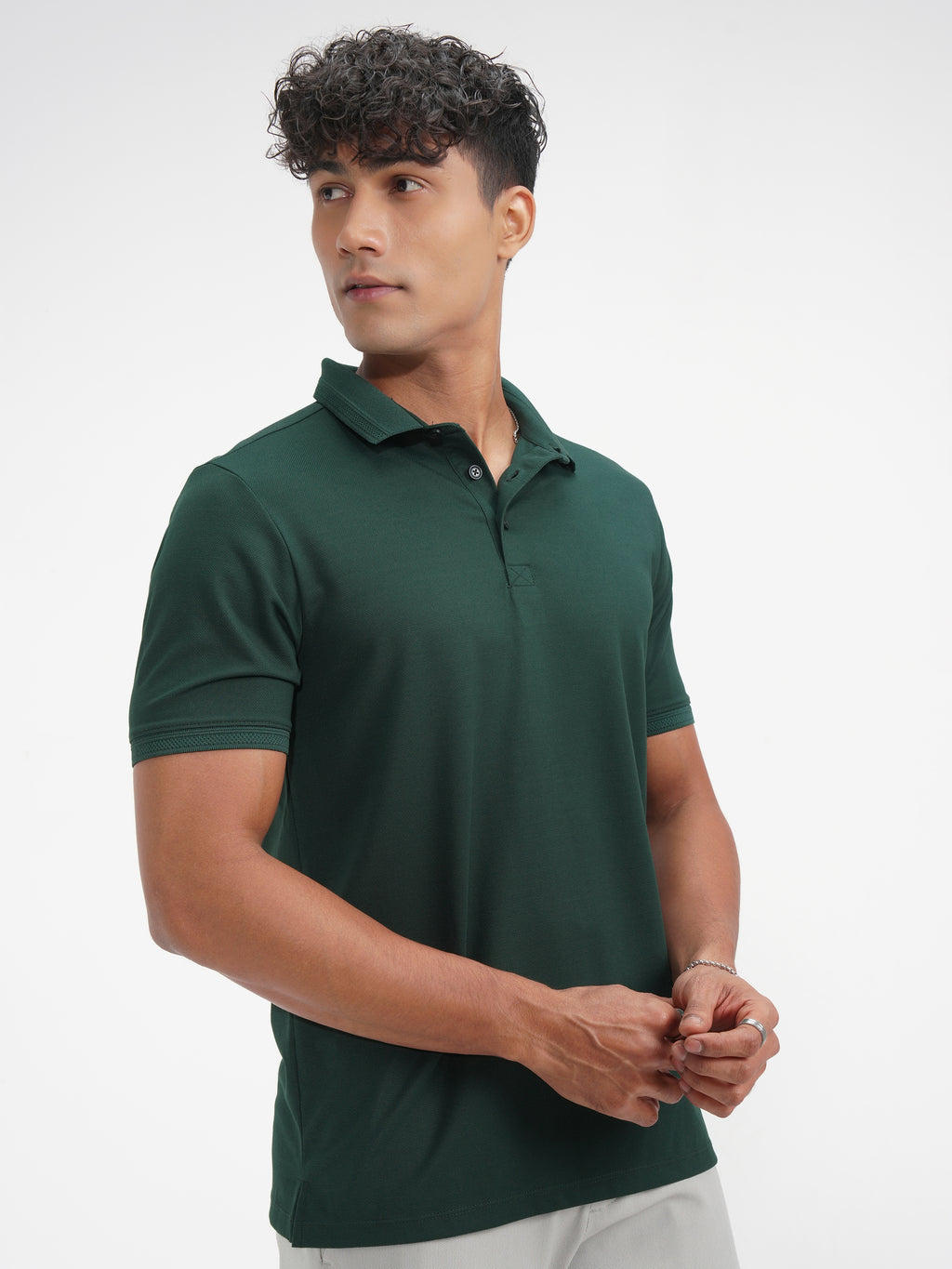 Highlander Men Green Solid Polo Collar T-Shirt - Green - Image 6
