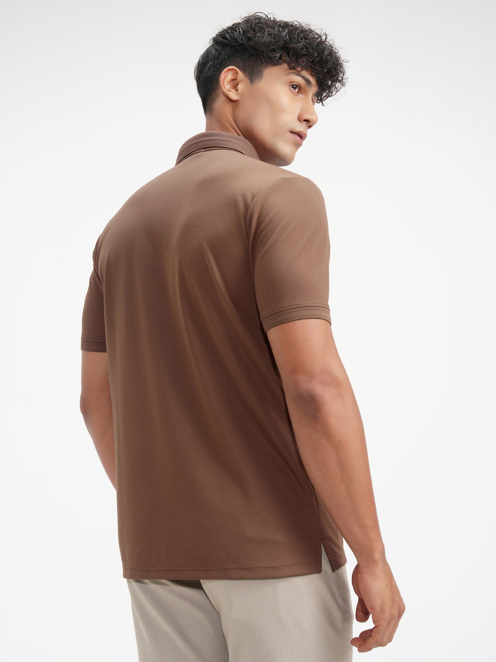 Highlander Men Brown Solid Polo Collar T-Shirt - Brown - Image 3